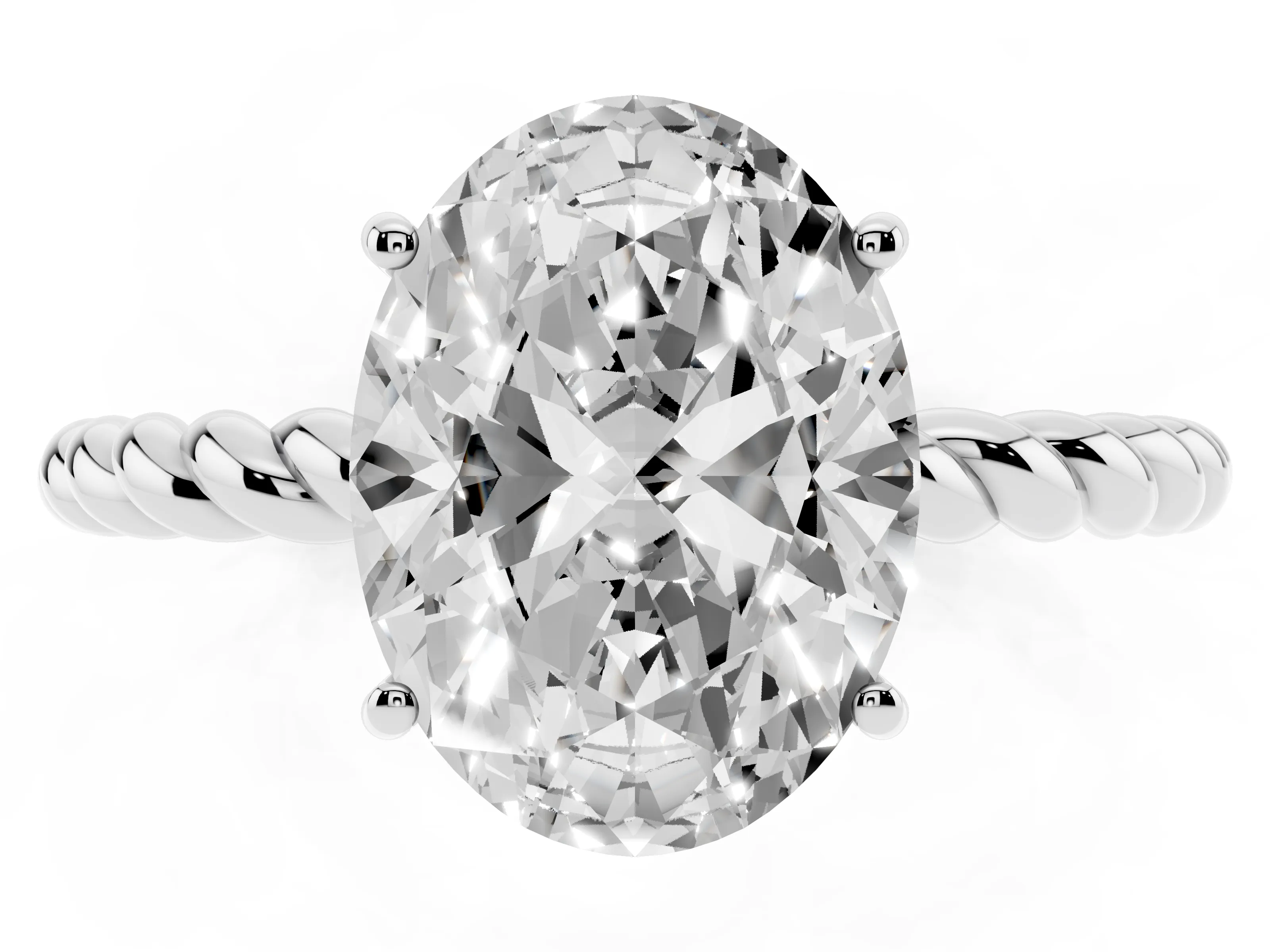 Oval Cut Diamond Solitaire Ring Set in White gold with Twist Band and Prong Setting