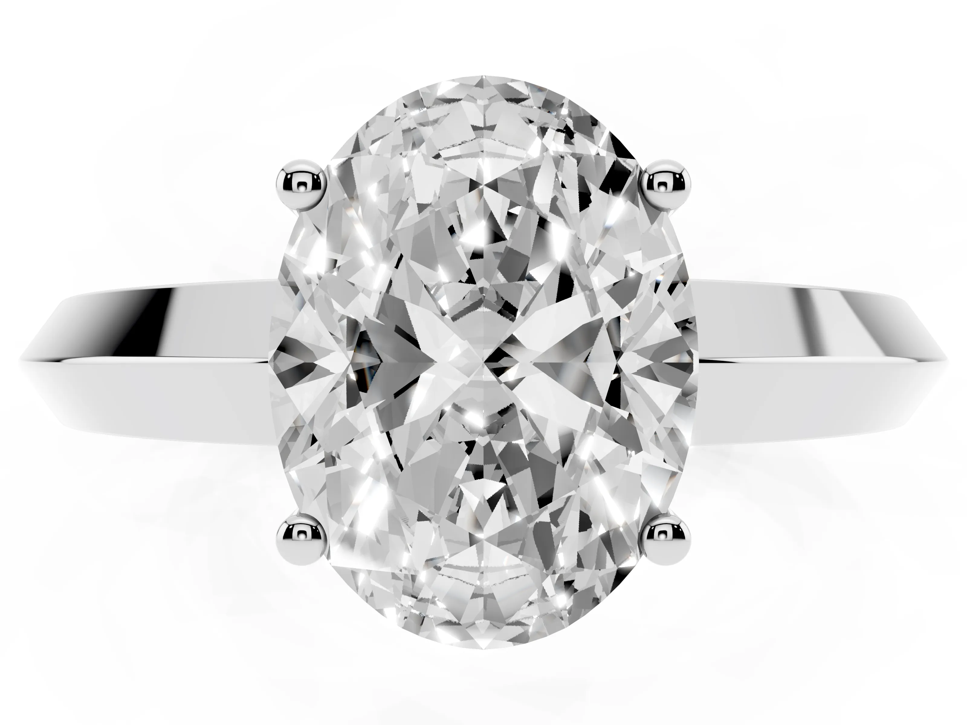 Oval Cut Diamond Solitaire Engagement Ring Set in Platinum with Flat Band and Prong Setting