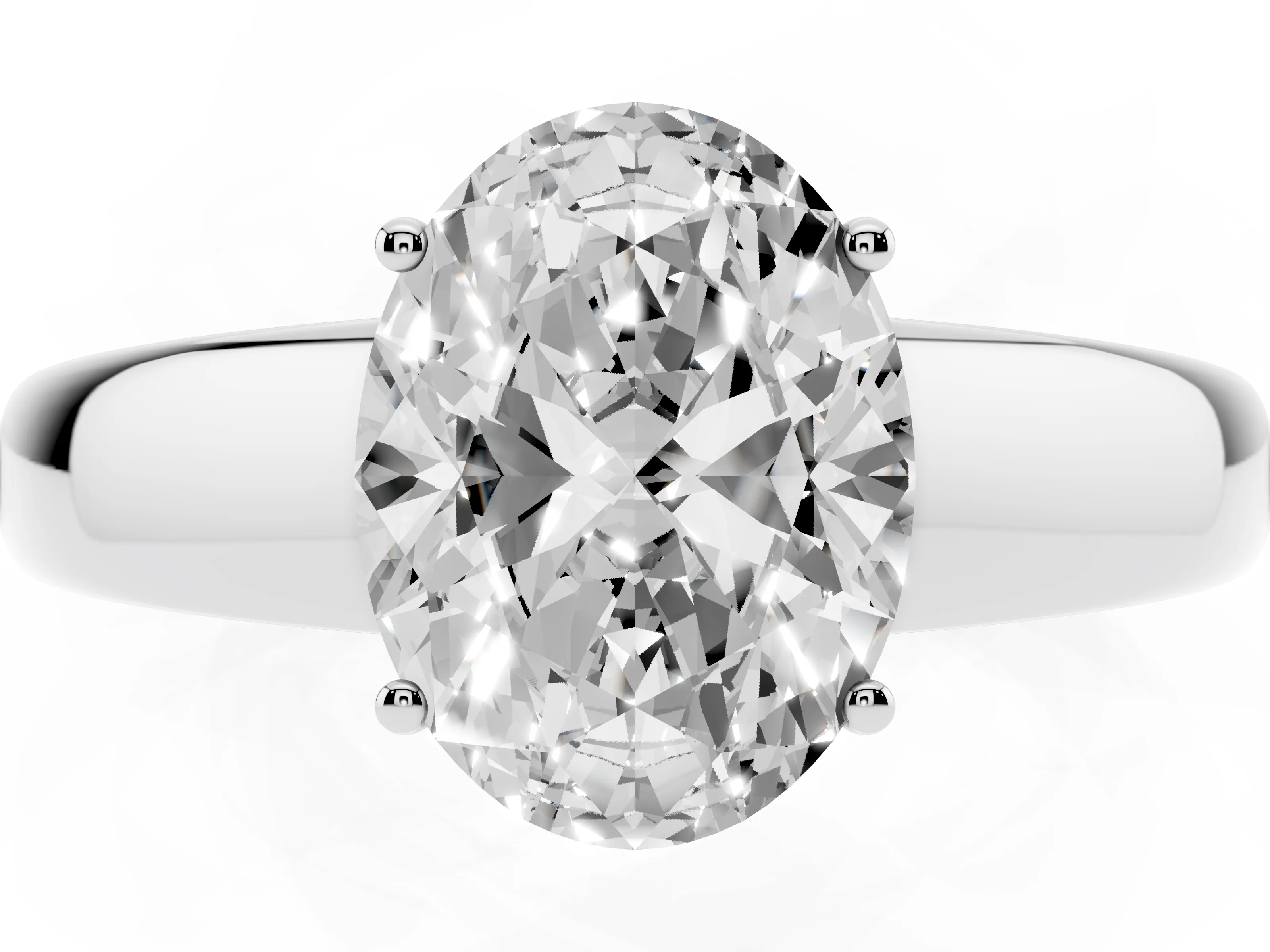 Oval Cut Diamond Solitaire Ring Set in Platinum with Tapered Band and Prong Setting