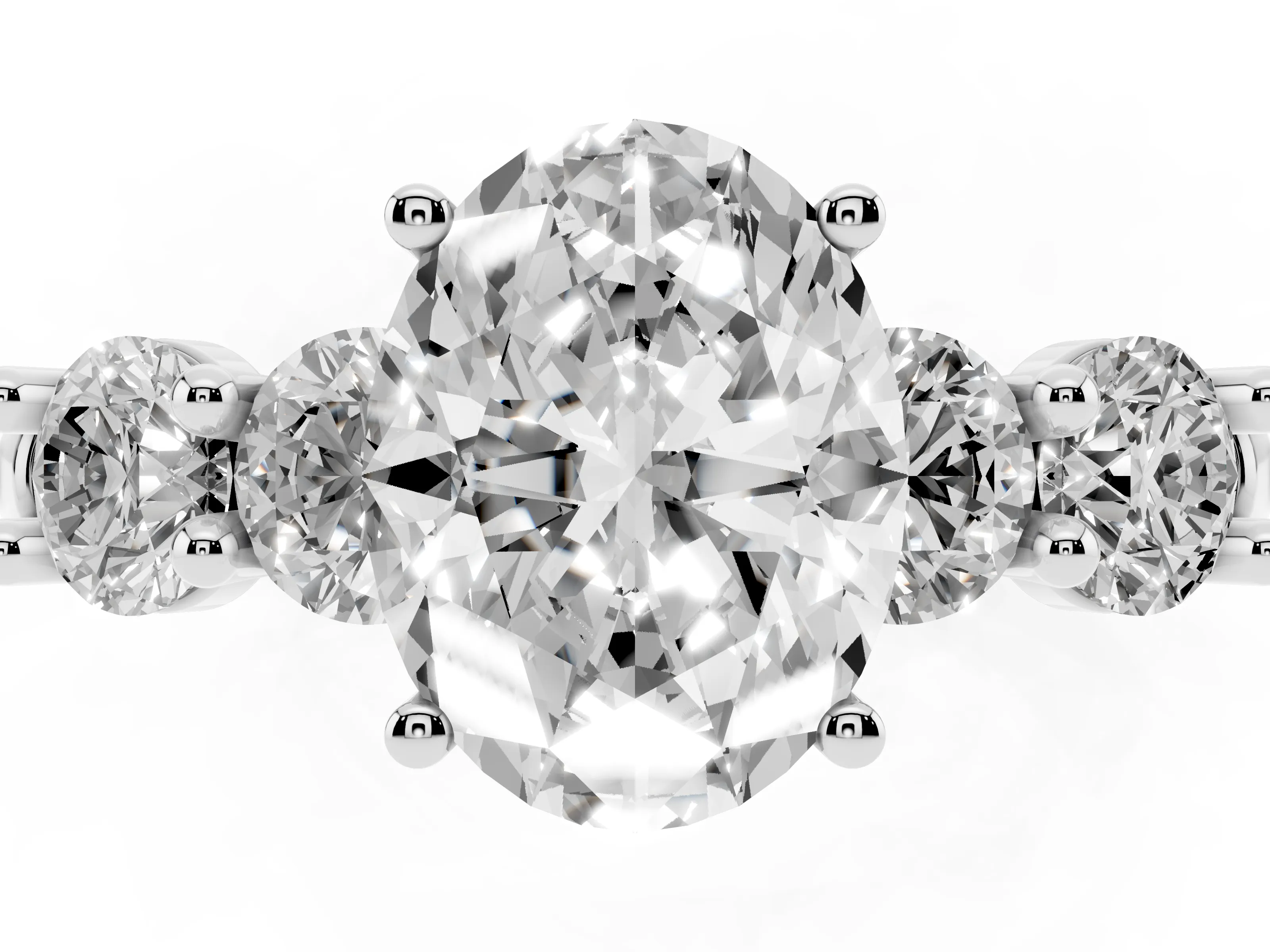 Oval Cut Diamond Five-Stone Prong Set Ring Set in Silver with Classic Band