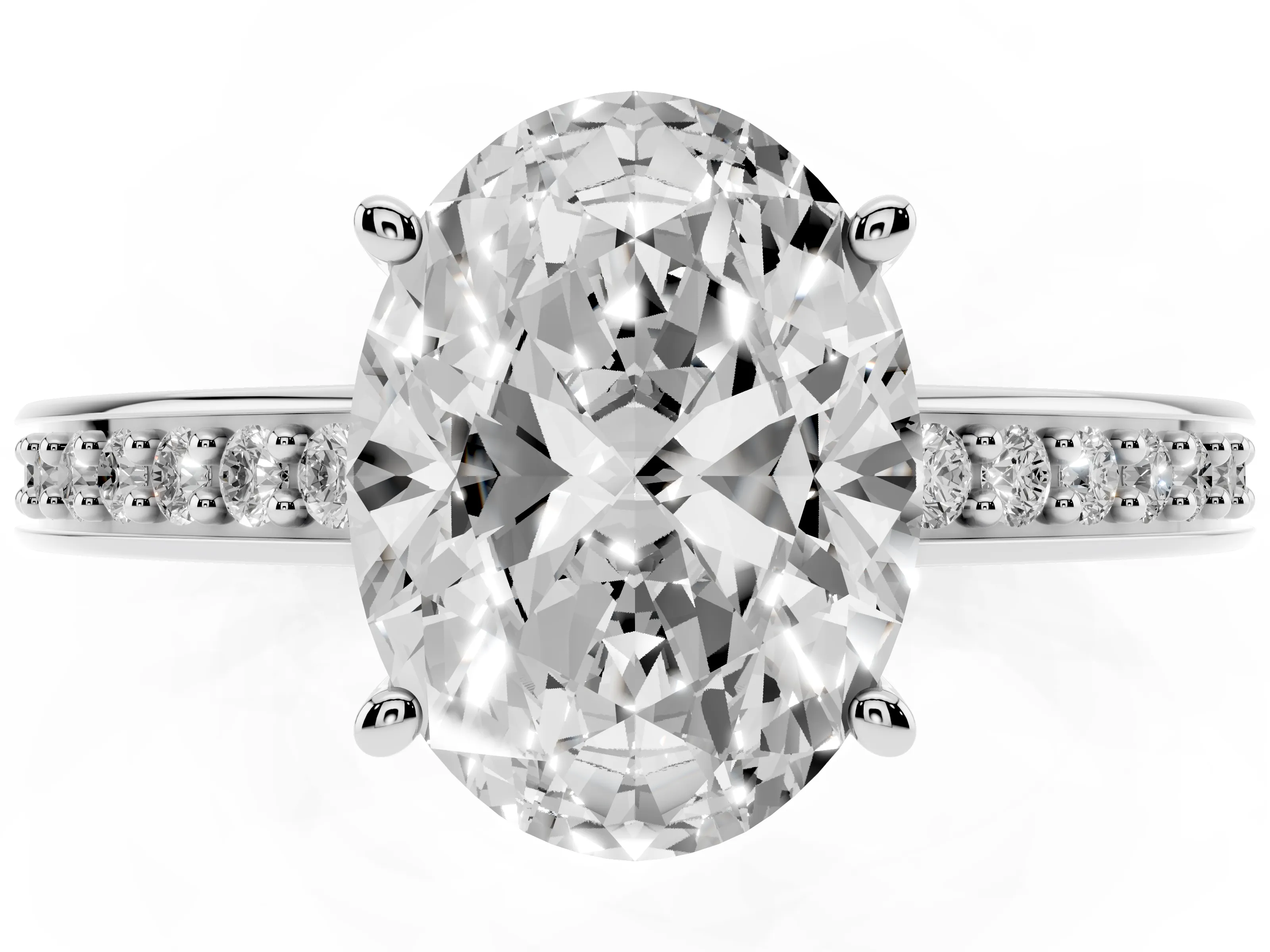 Oval Cut Diamond Pavé Band Prong Set Solitaire Ring Set in Platinum