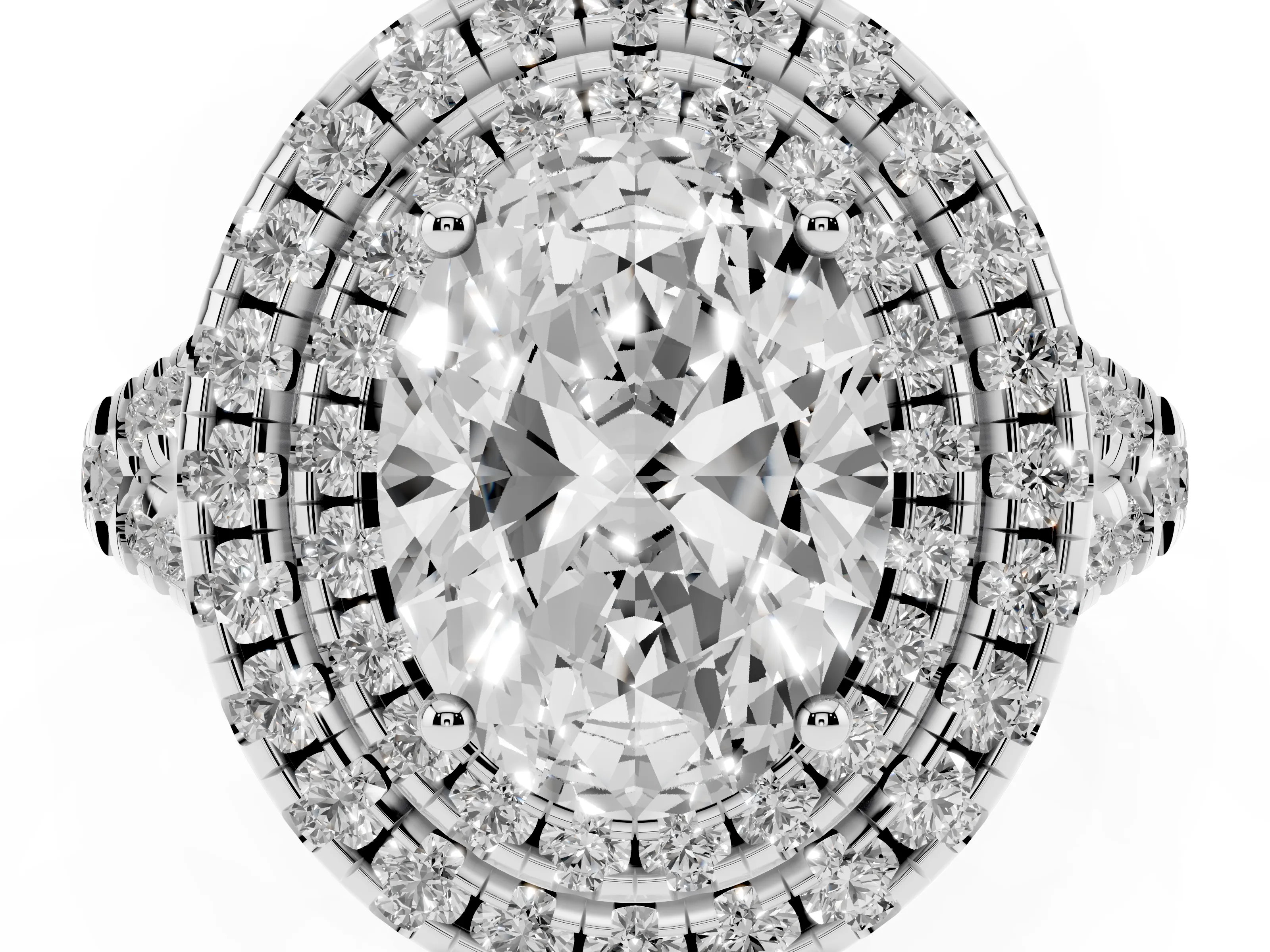 Oval Cut Diamond Double Halo Ring Set in Silver with Pavé Split Shank and Prong Setting