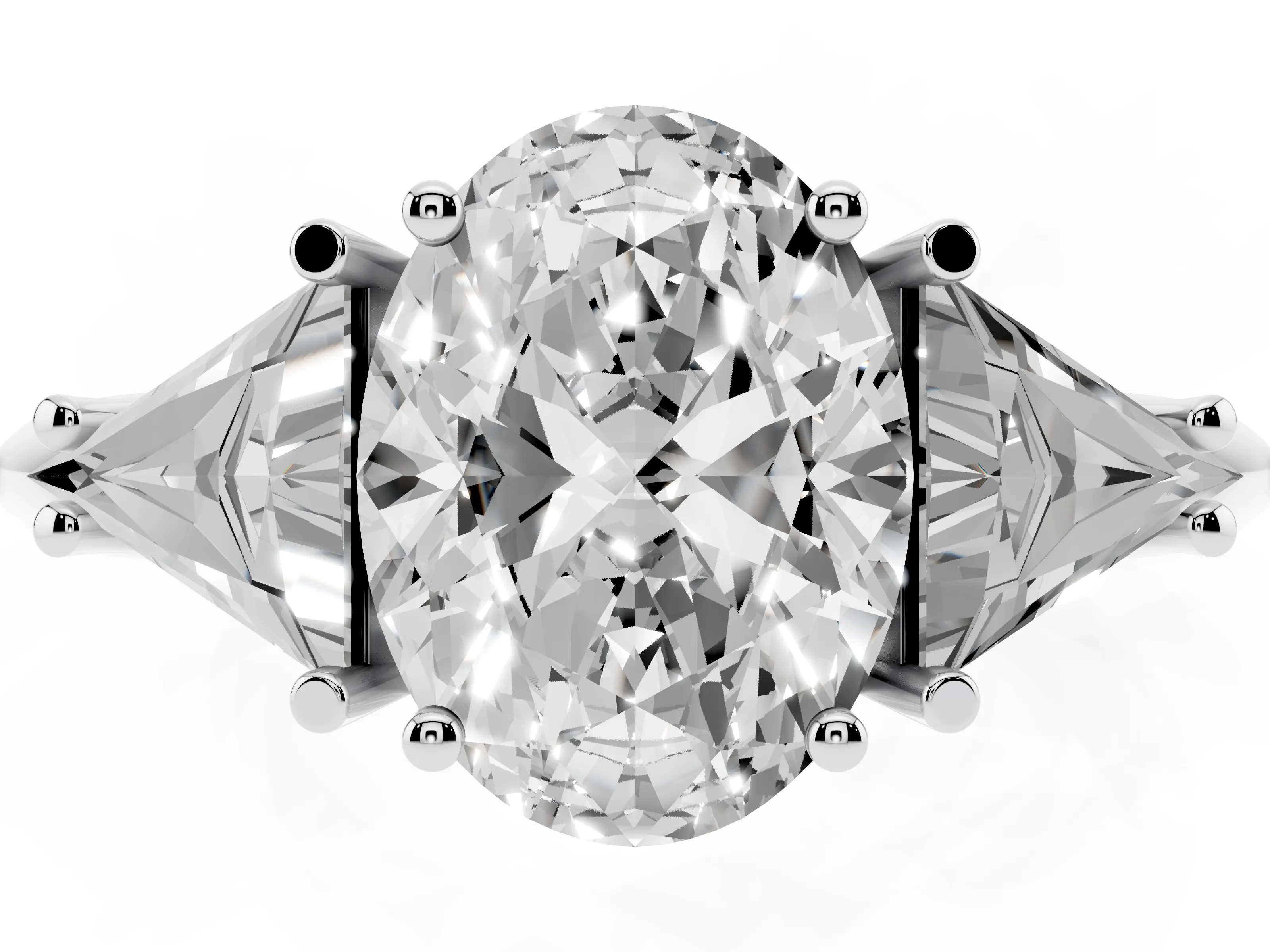 Oval Cut Diamond Three-Stone Engagement Ring Set in Silver with Trillion Side Stones