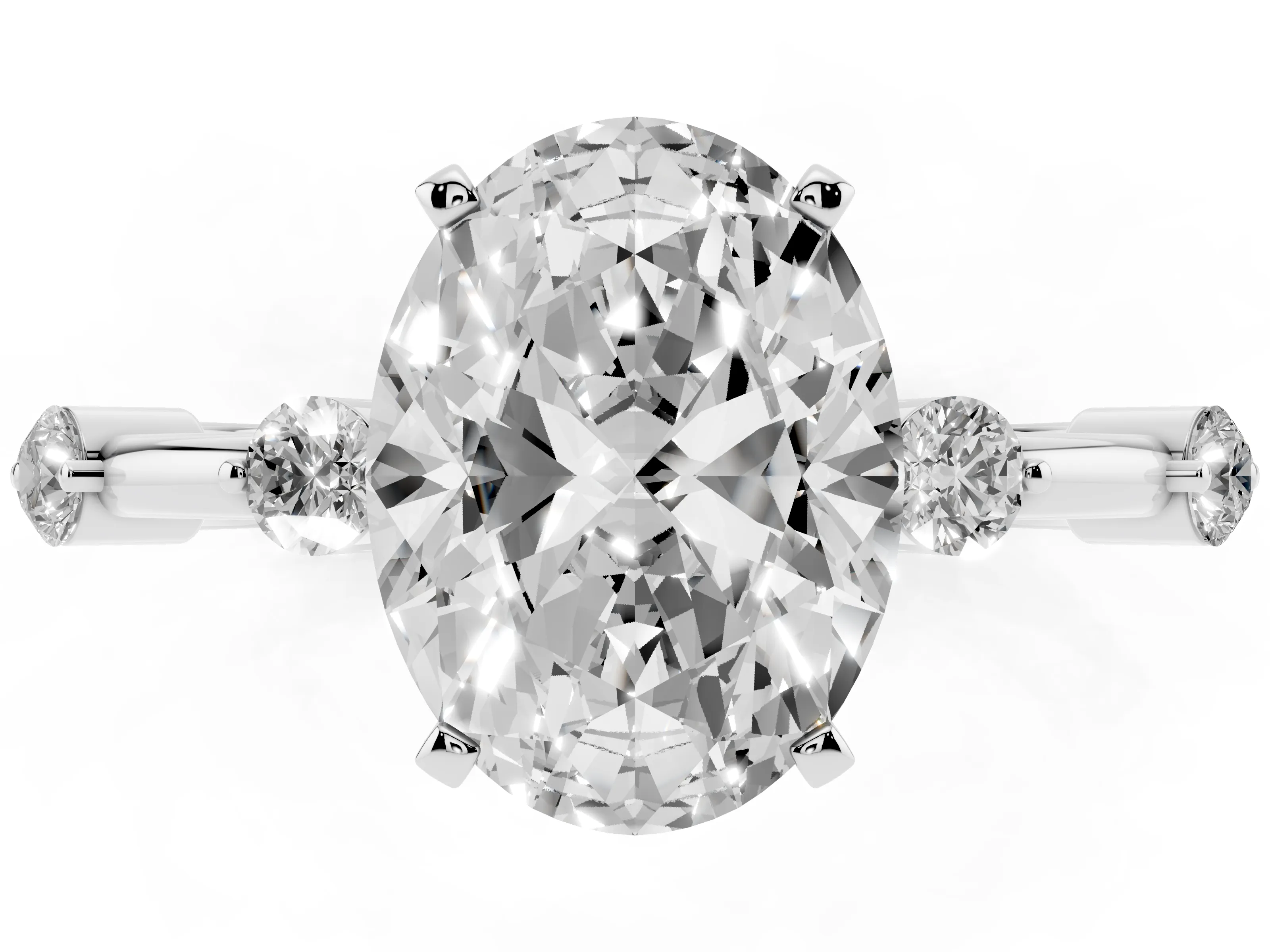 Oval Cut Diamond Solitaire Ring Set in Platinum with Bezel Set Side Stones and Prong Setting