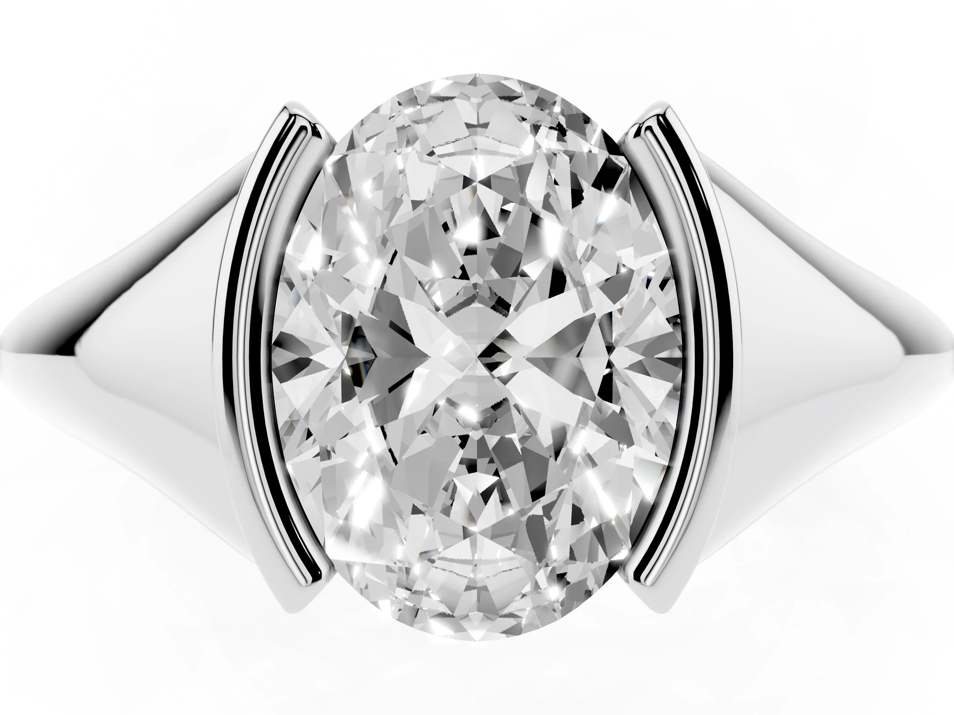 Oval Cut Diamond Solitaire Tension Set Ring Set in Platinum