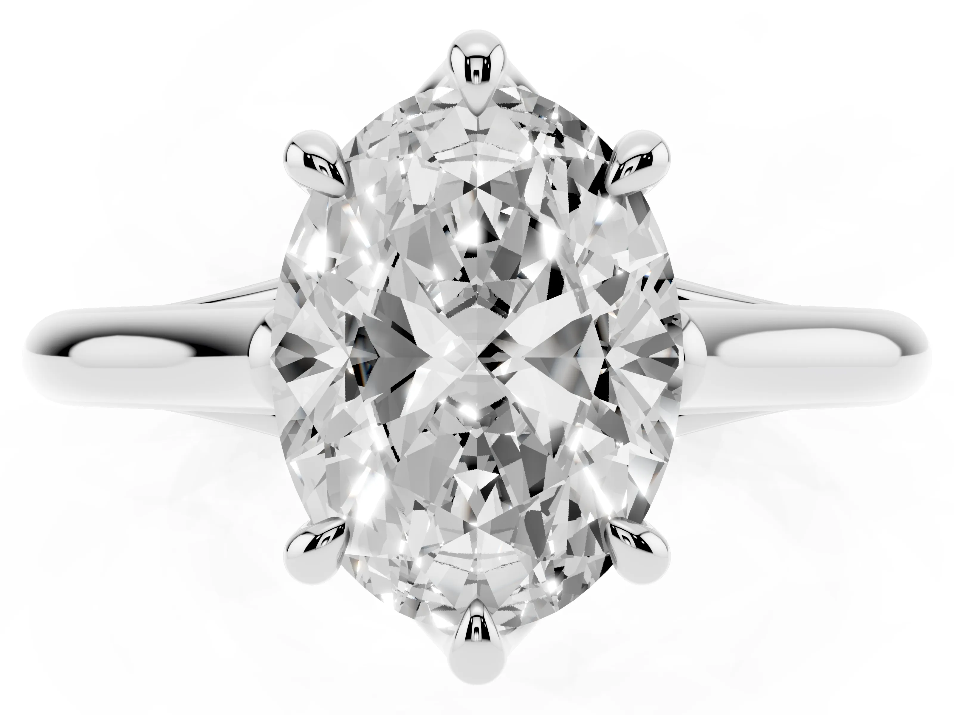 Oval Cut Diamond Solitaire Engagement Ring Set in White gold with Prong Setting and Plain Classic Band