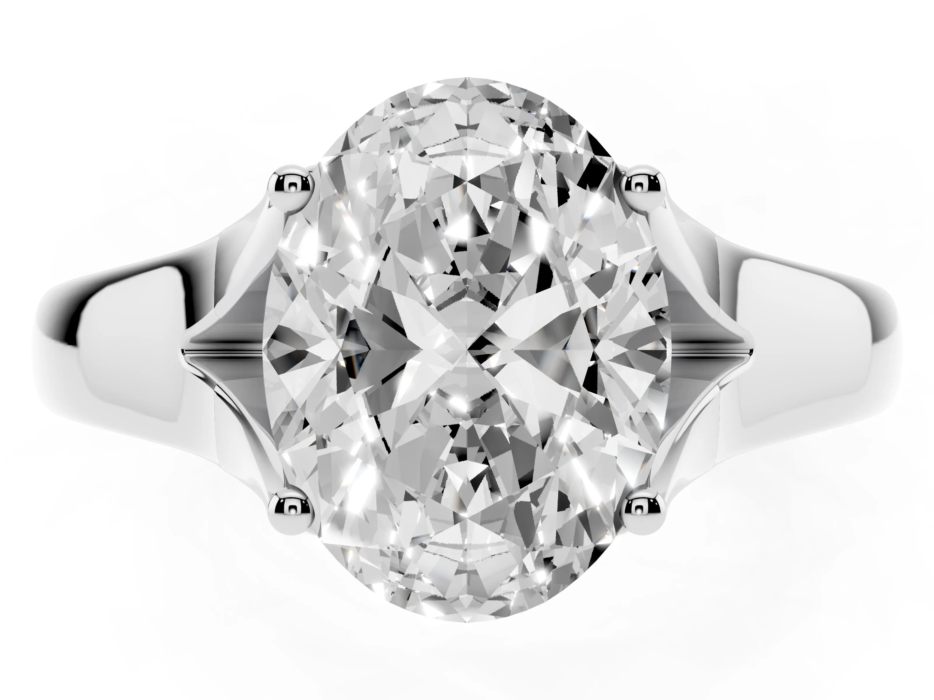 Oval Cut Diamond Solitaire Ring Set in White gold with Arched Cathedral Band and Prong Setting