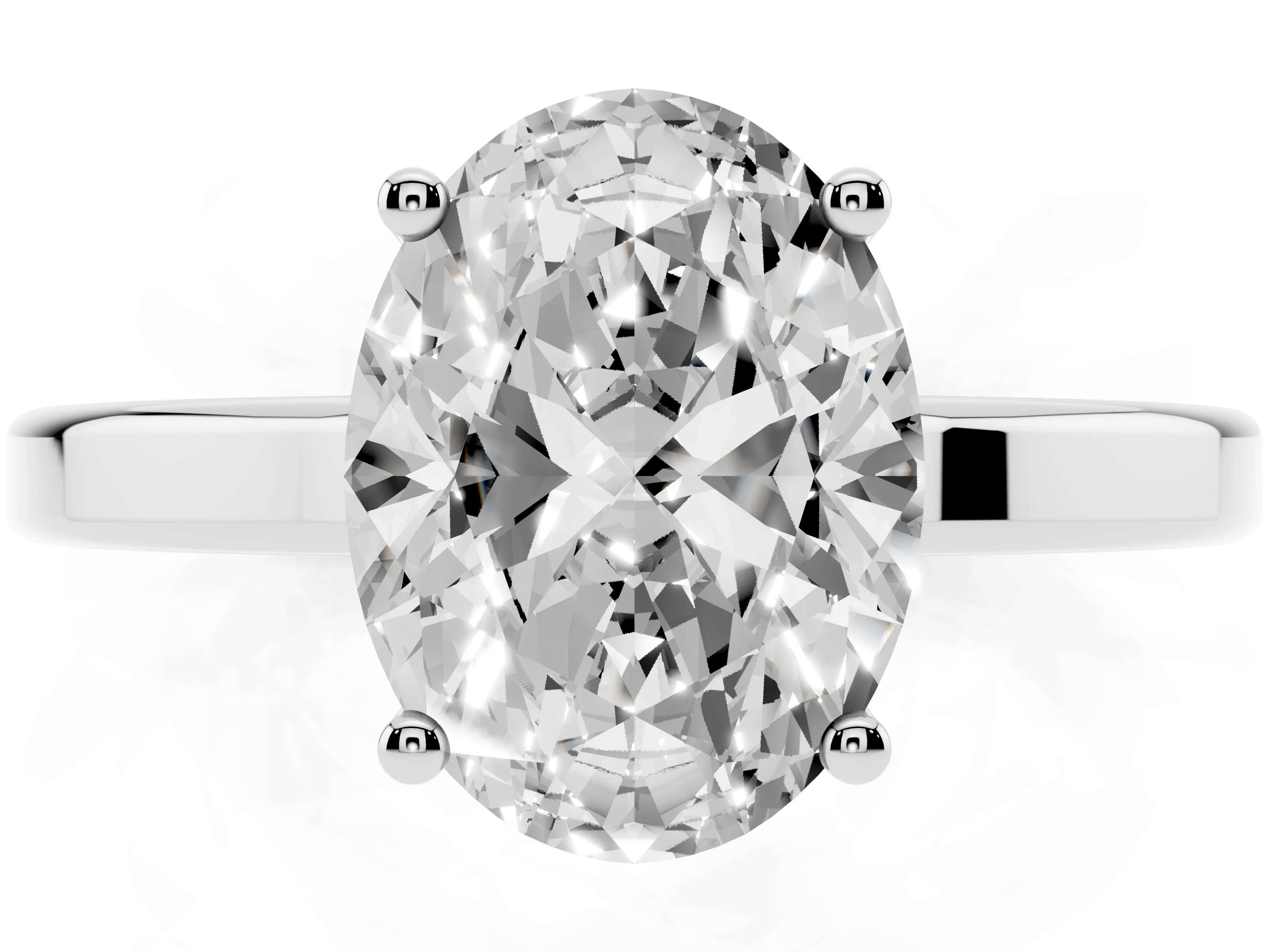 Oval Cut Diamond Solitaire Engagement Ring Set in Silver with Prong Setting on a Plain Band