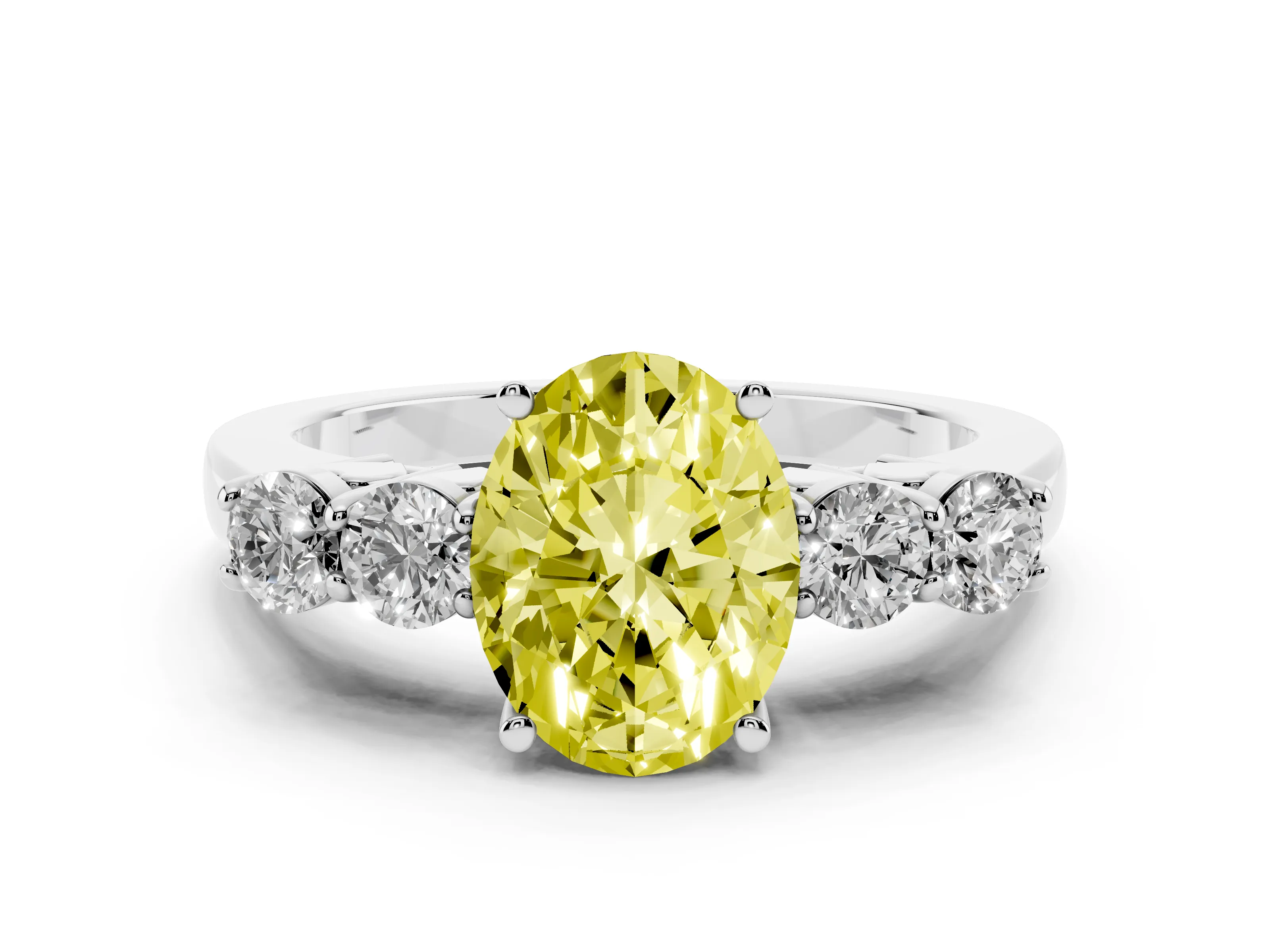 Fancy Yellow Oval Cut Diamond Five-Stone Prong Set Band Ring Set in Platinum with Polished Band