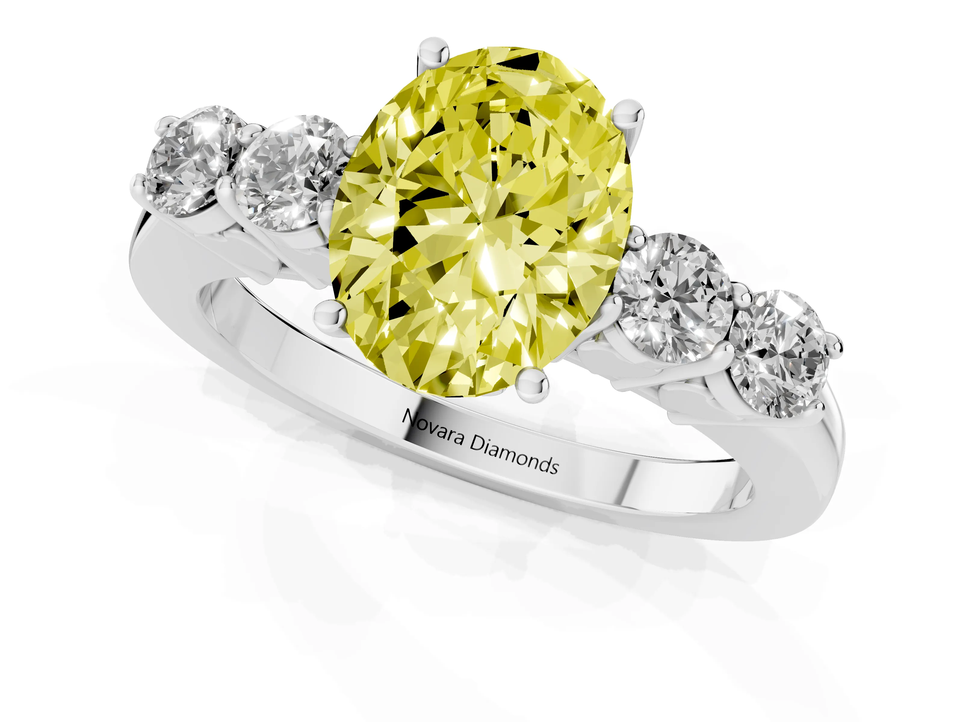Fancy Yellow Oval Cut Diamond Five-Stone Prong Set Band Ring Set in Silver with Polished Band