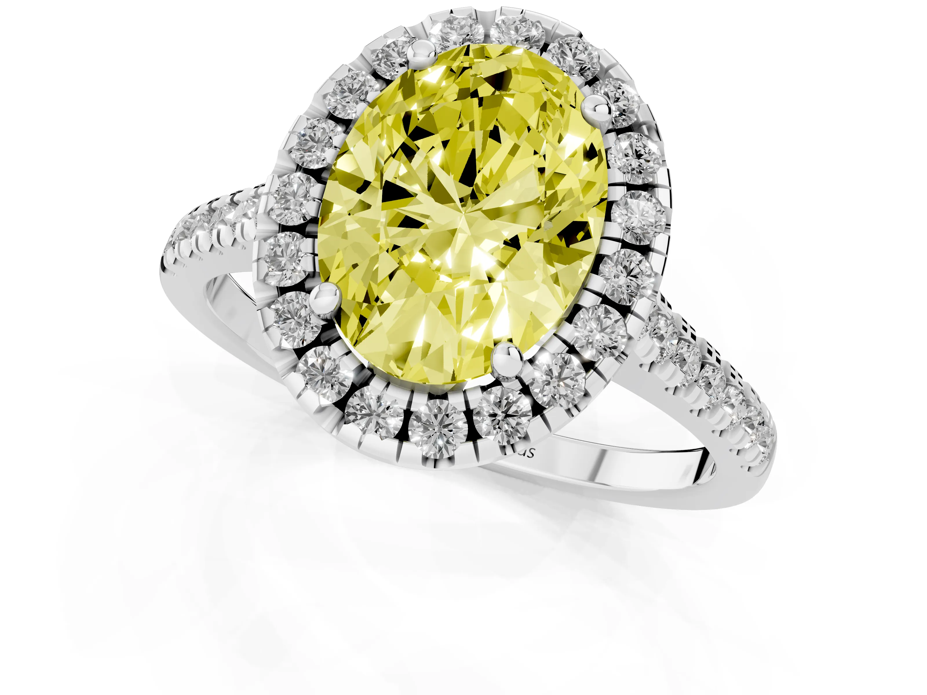 Fancy Yellow Oval Cut Diamond Cushion Halo Ring Set in Silver with Pavé Band