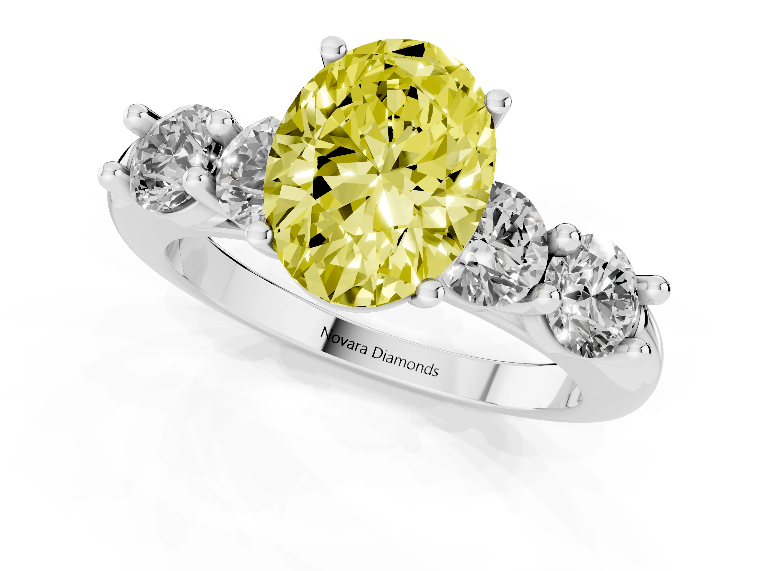 Fancy Yellow Oval Cut Diamond Five-Stone Prong Set Ring Set in Silver with Classic Band