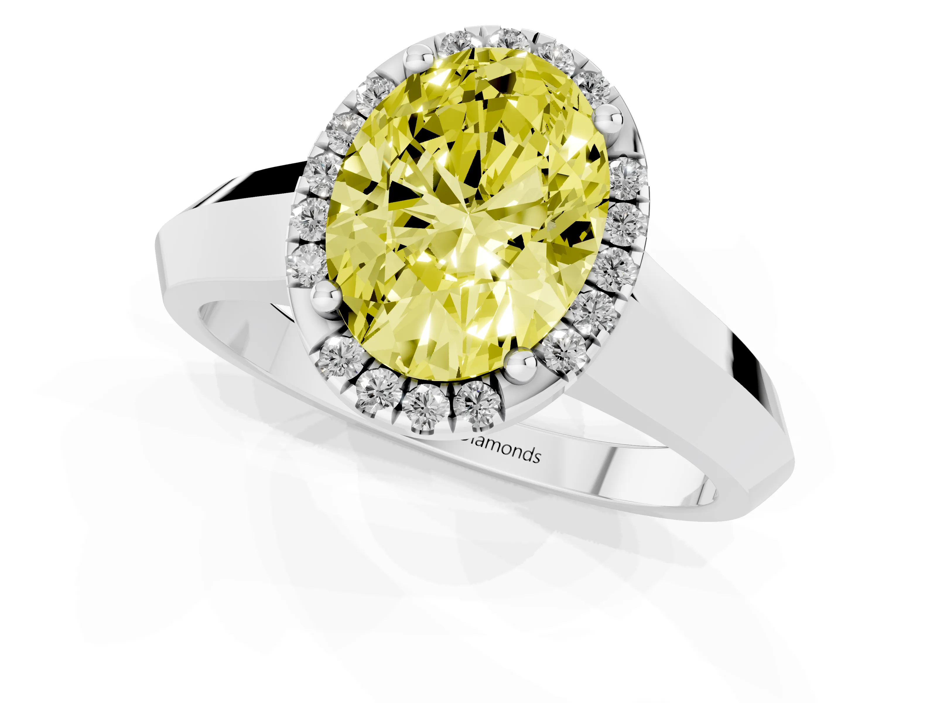 Fancy Yellow Oval Cut Diamond Halo Ring Set in Silver with Cathedral Band and Prong Setting