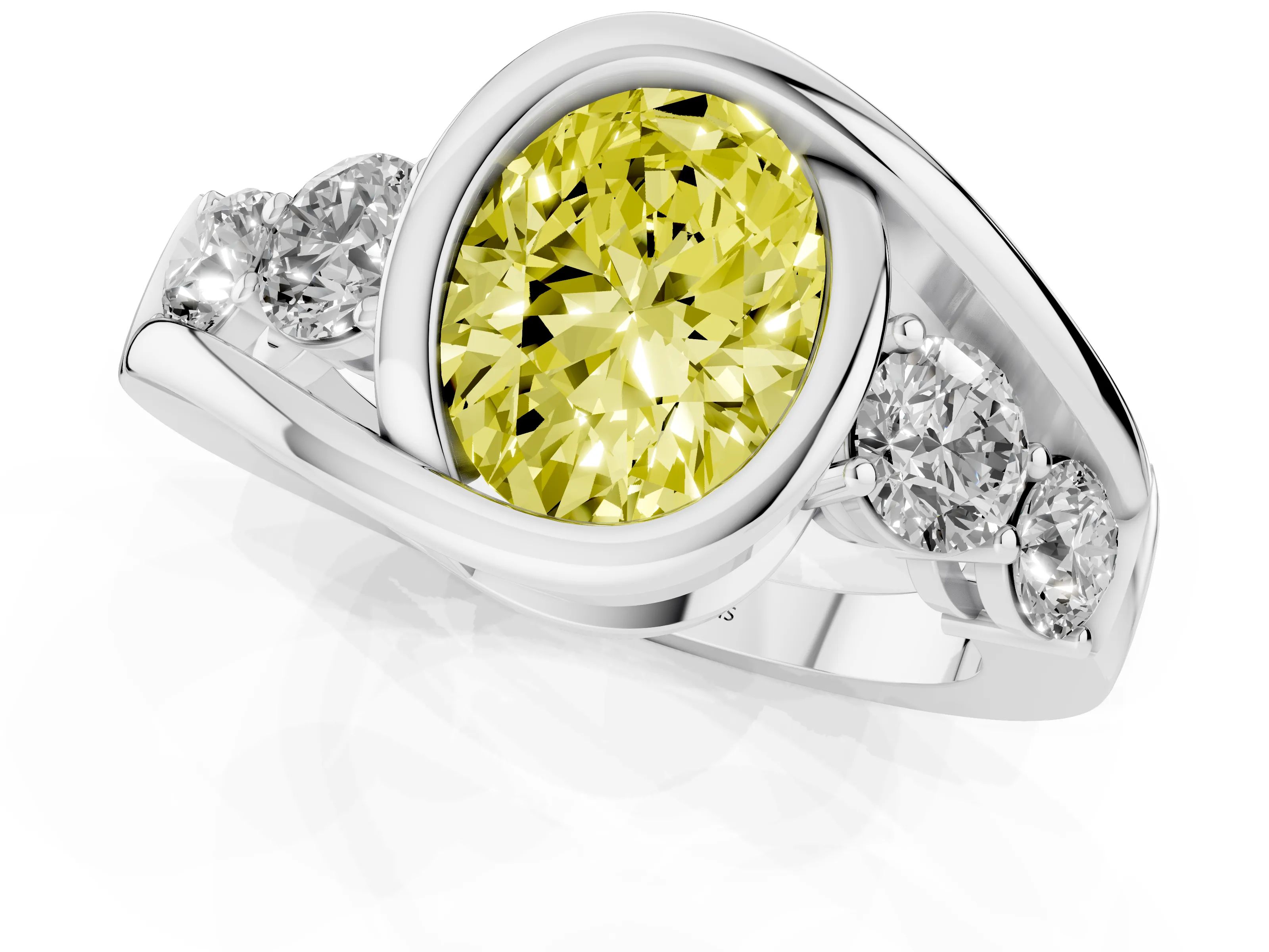 Fancy Yellow Oval Cut Diamond Bezel Bypass Ring Set in Silver with Round Accents