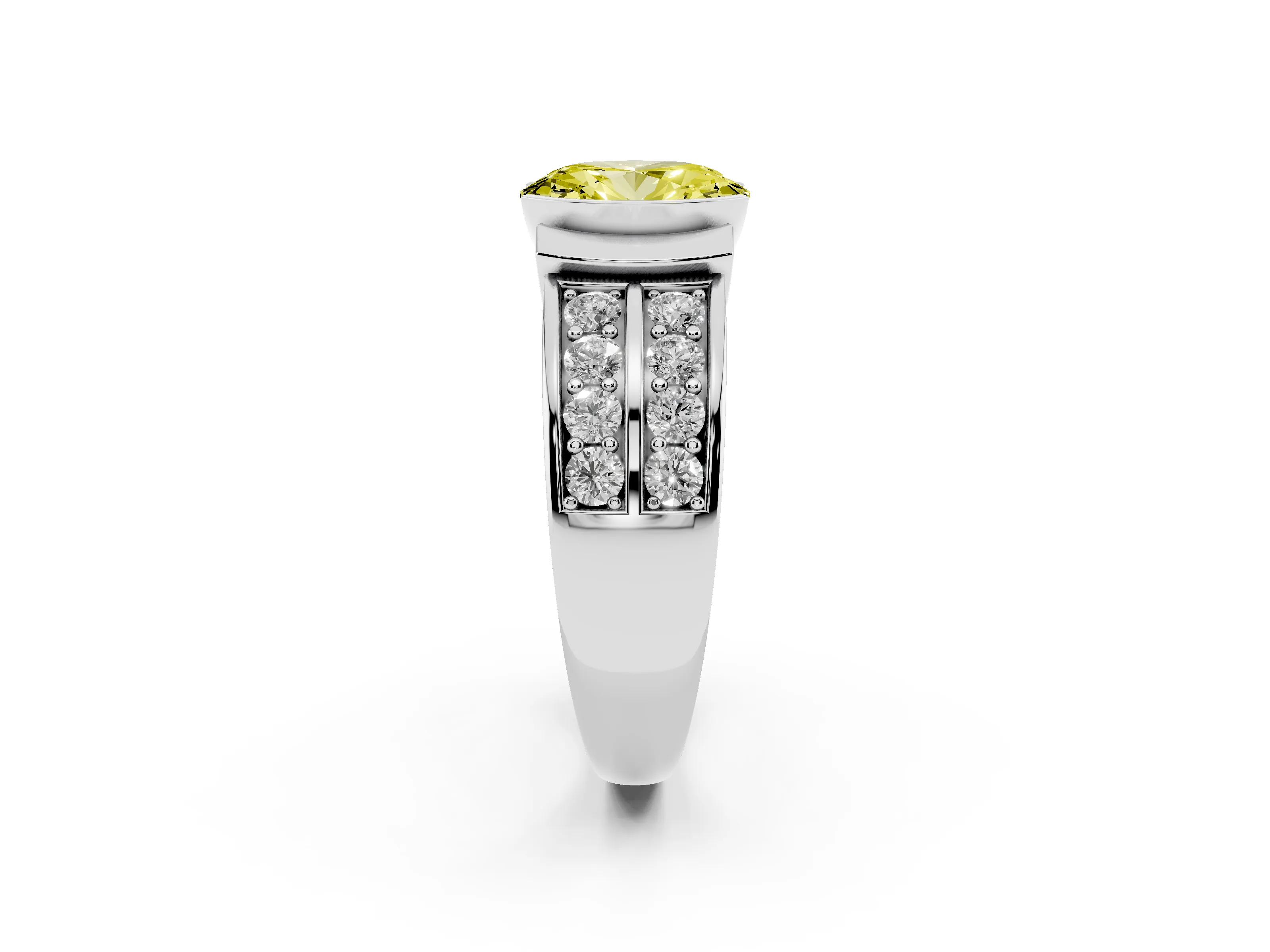 Fancy Yellow Oval Cut Diamond Wide Channel Set Band Ring Set in Silver with Bezel Setting