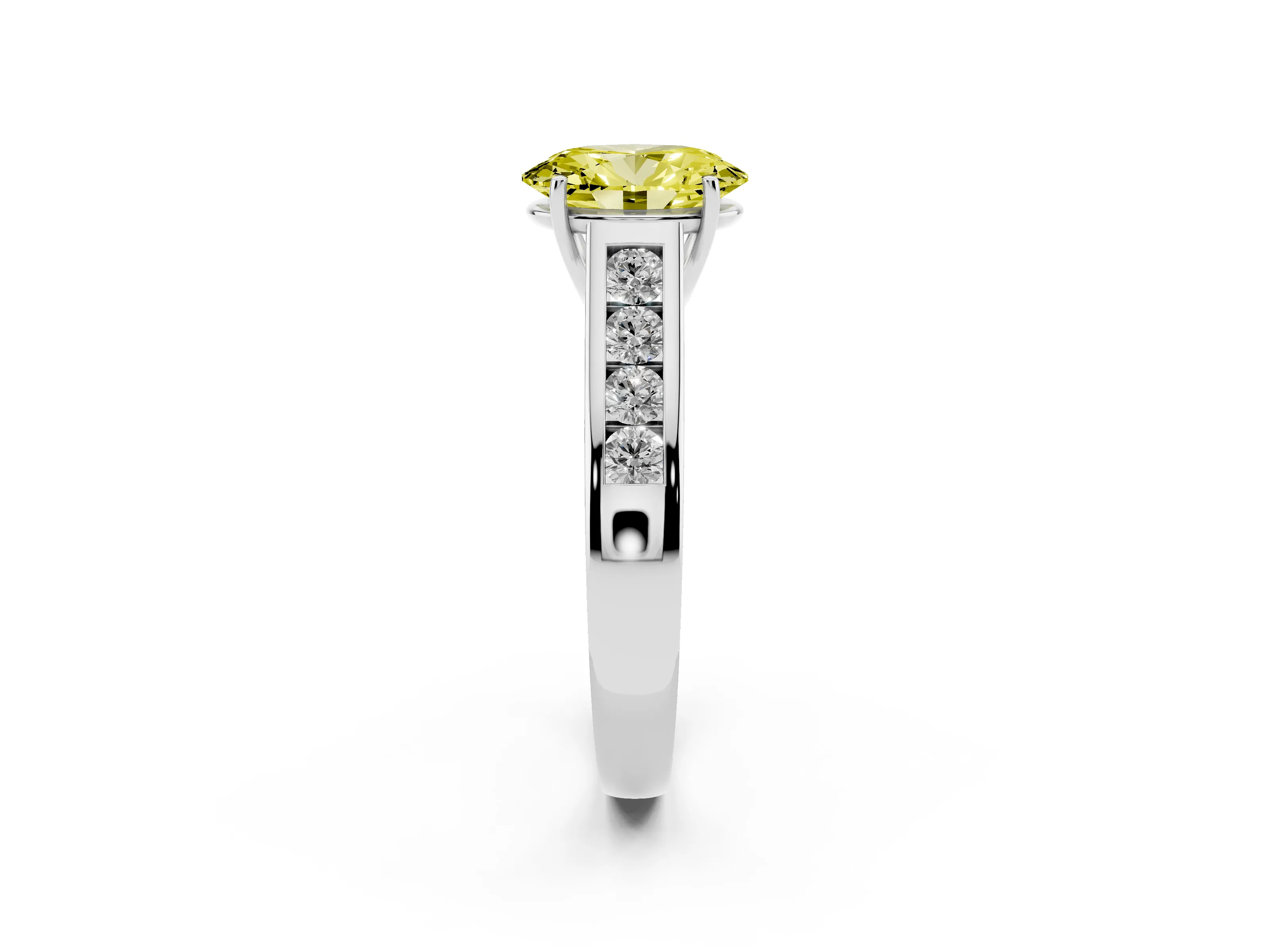 Fancy Yellow Oval Cut Diamond Solitaire Channel-Set Engagement Ring Set in Silver with Prong Setting