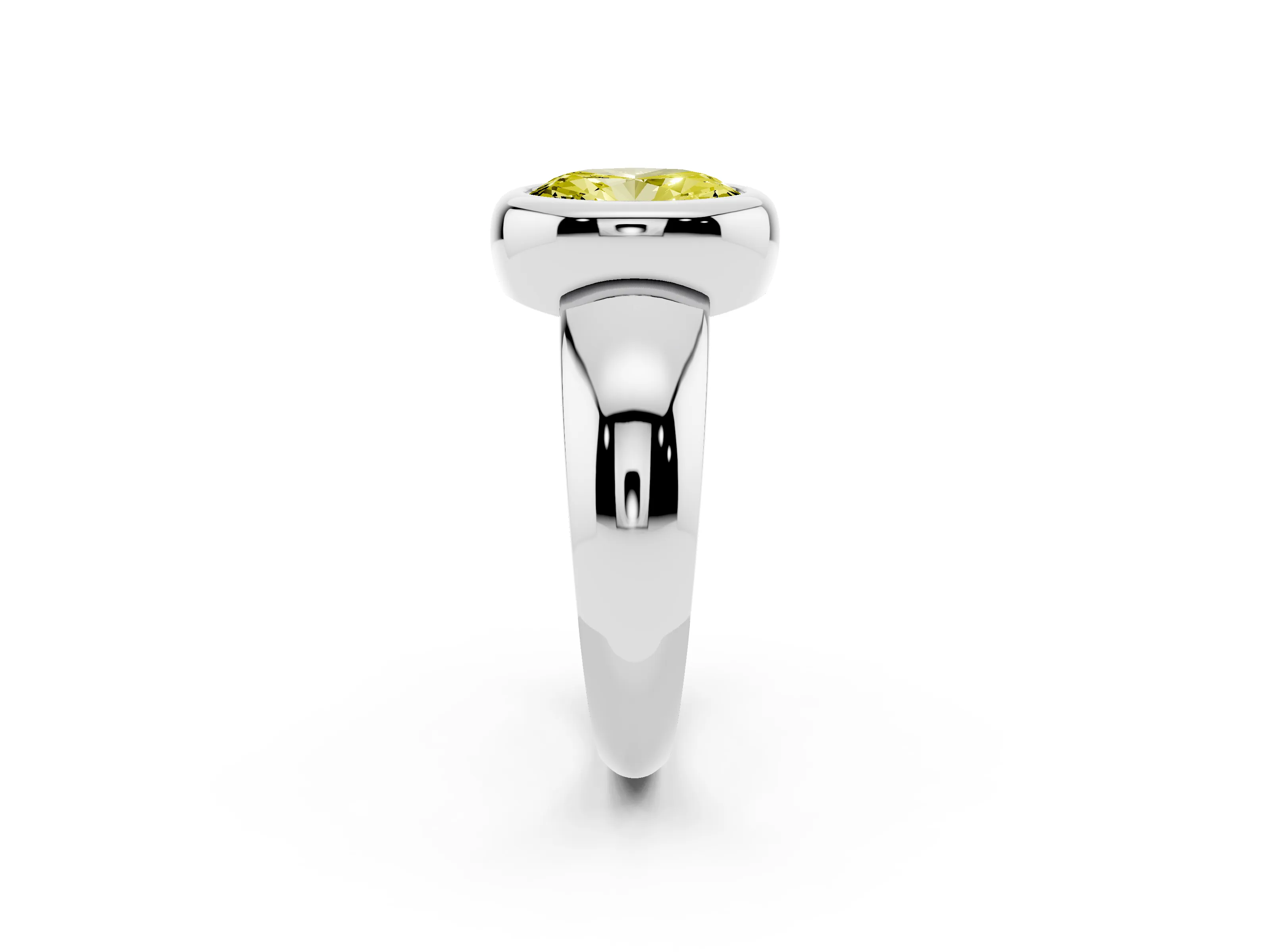 Fancy Yellow Bezel Set Oval Cut Diamond Solitaire Ring Set in Silver with Wide Band