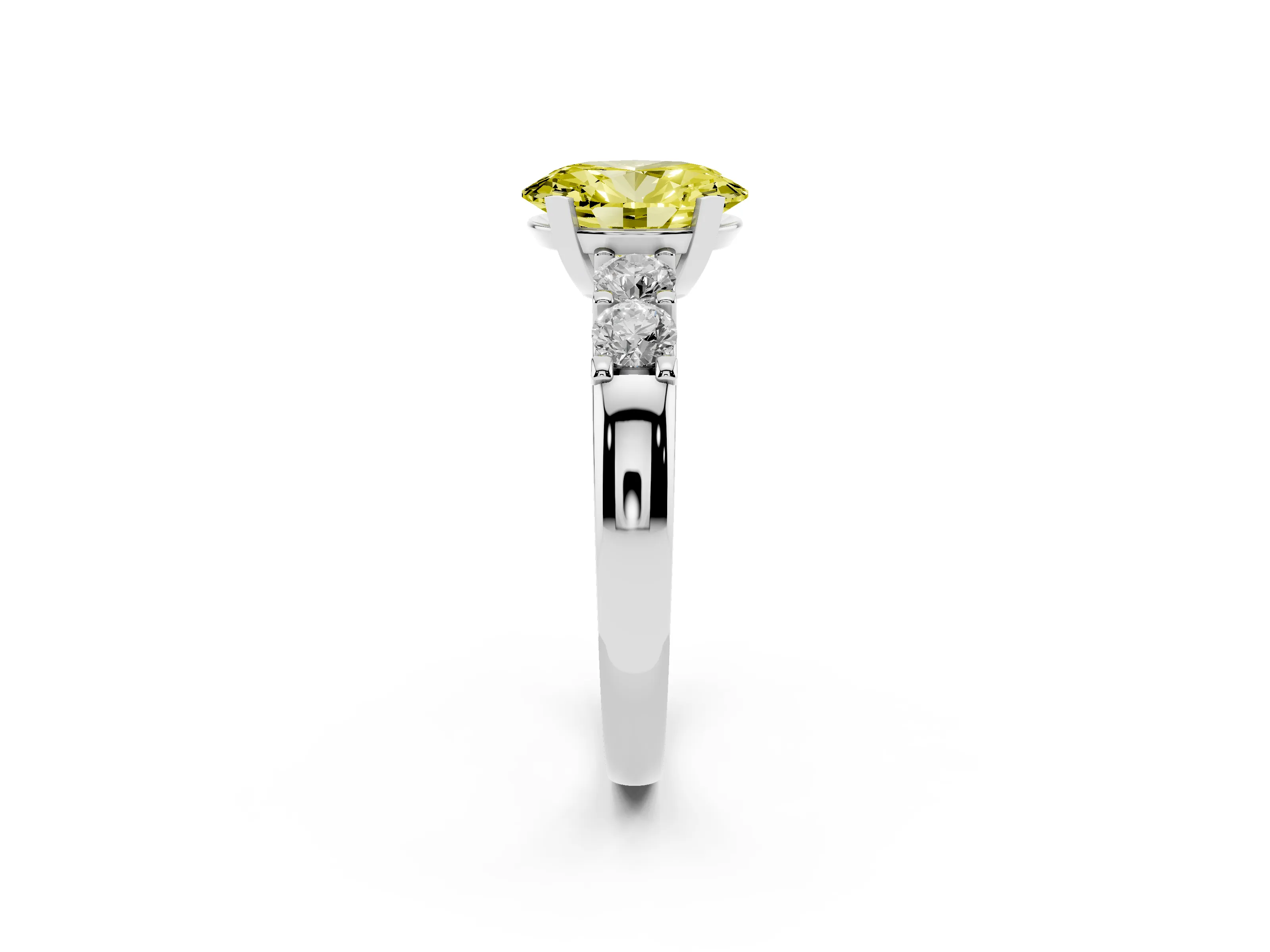Fancy Yellow Oval Cut Diamond Five-Stone Prong Set Engagement Ring Set in Platinum with Channel Band