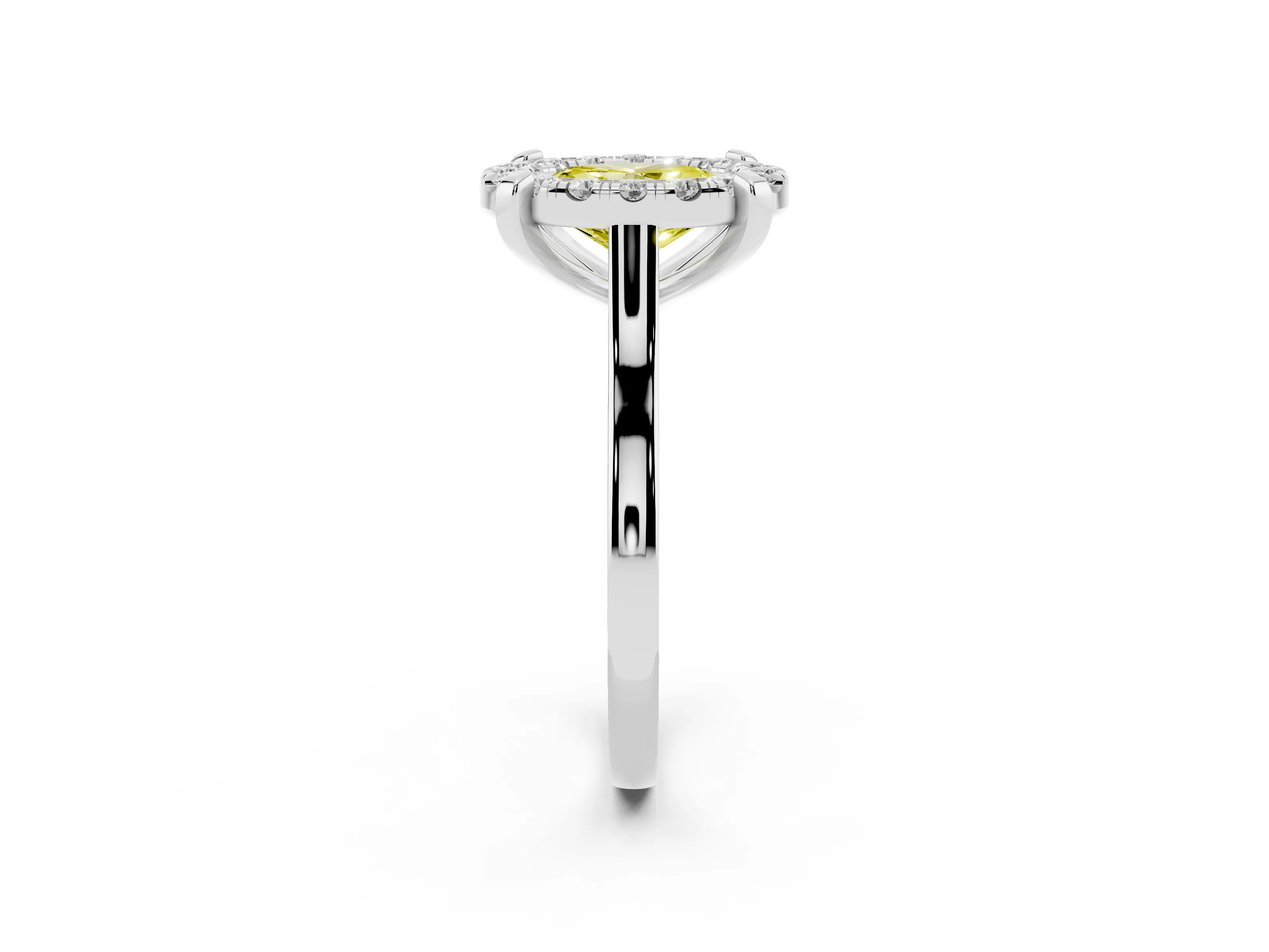 Fancy Yellow Oval Cut Diamond Cluster Halo Solitaire Ring Set in Silver with Prong Setting