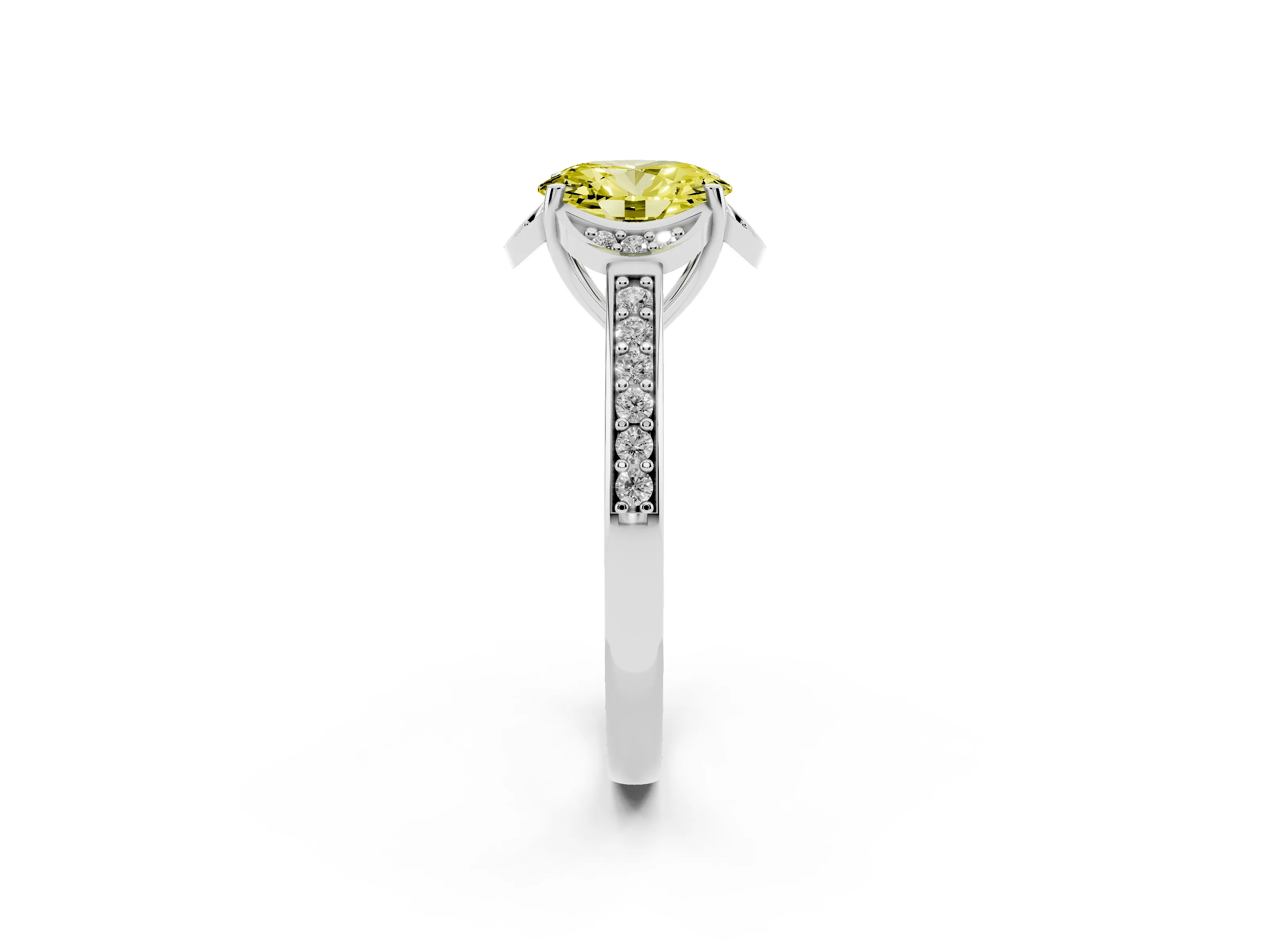 Fancy Yellow Oval Cut Diamond Halo Ring Set in Silver with Channel Set Band and Prong Setting