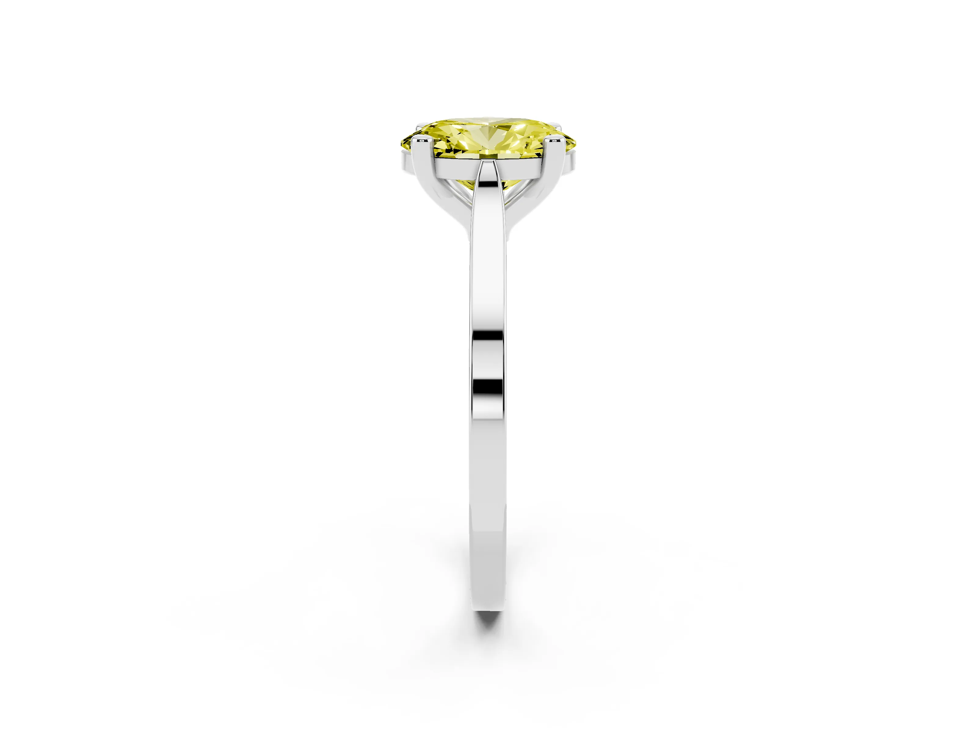 Fancy Yellow Oval Cut Diamond Solitaire Ring Set in Platinum with Prong Setting and Tapered Band