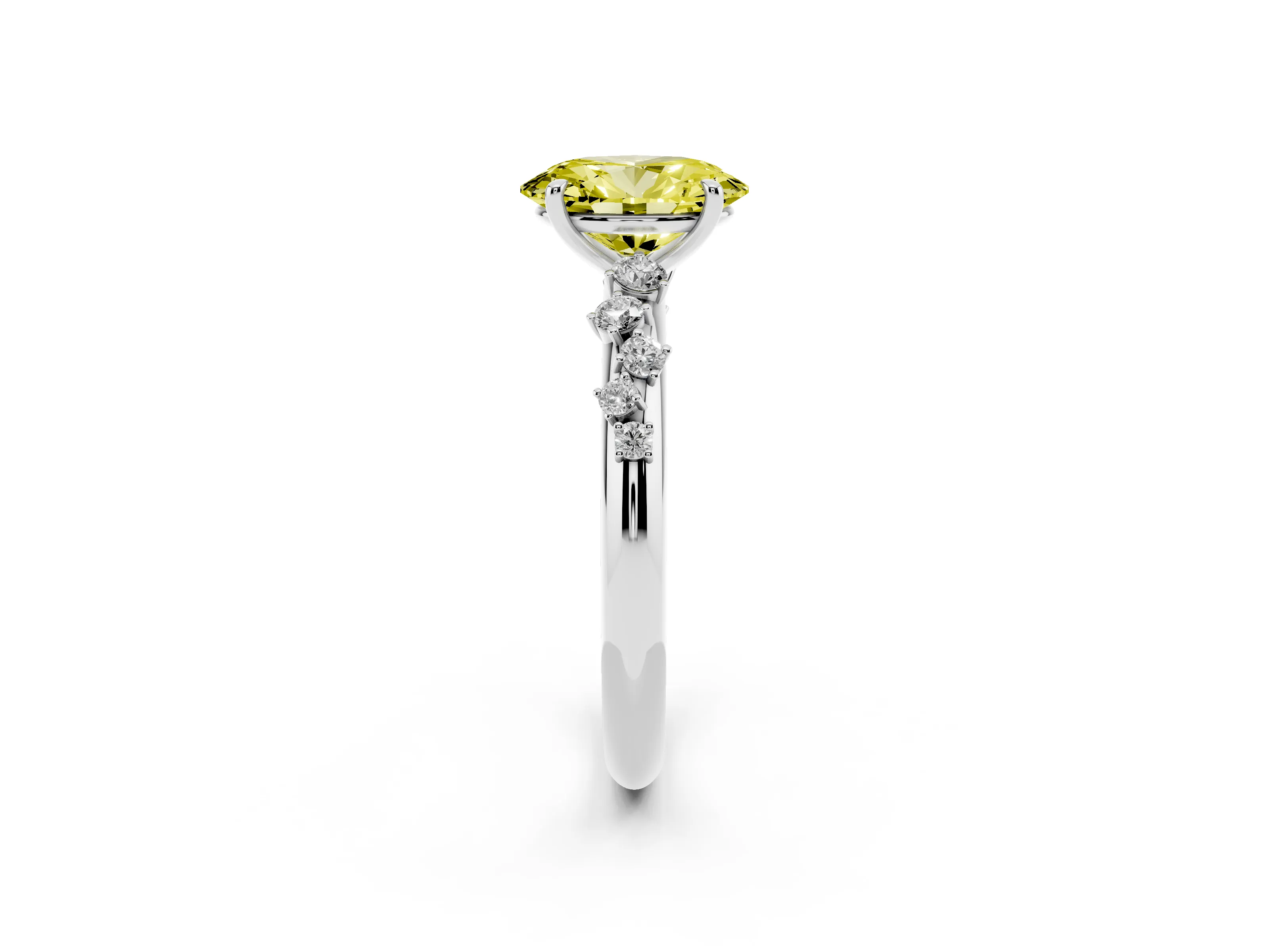 Fancy Yellow Oval Cut Diamond Cluster Solitaire Ring Set in Platinum with Prong Setting