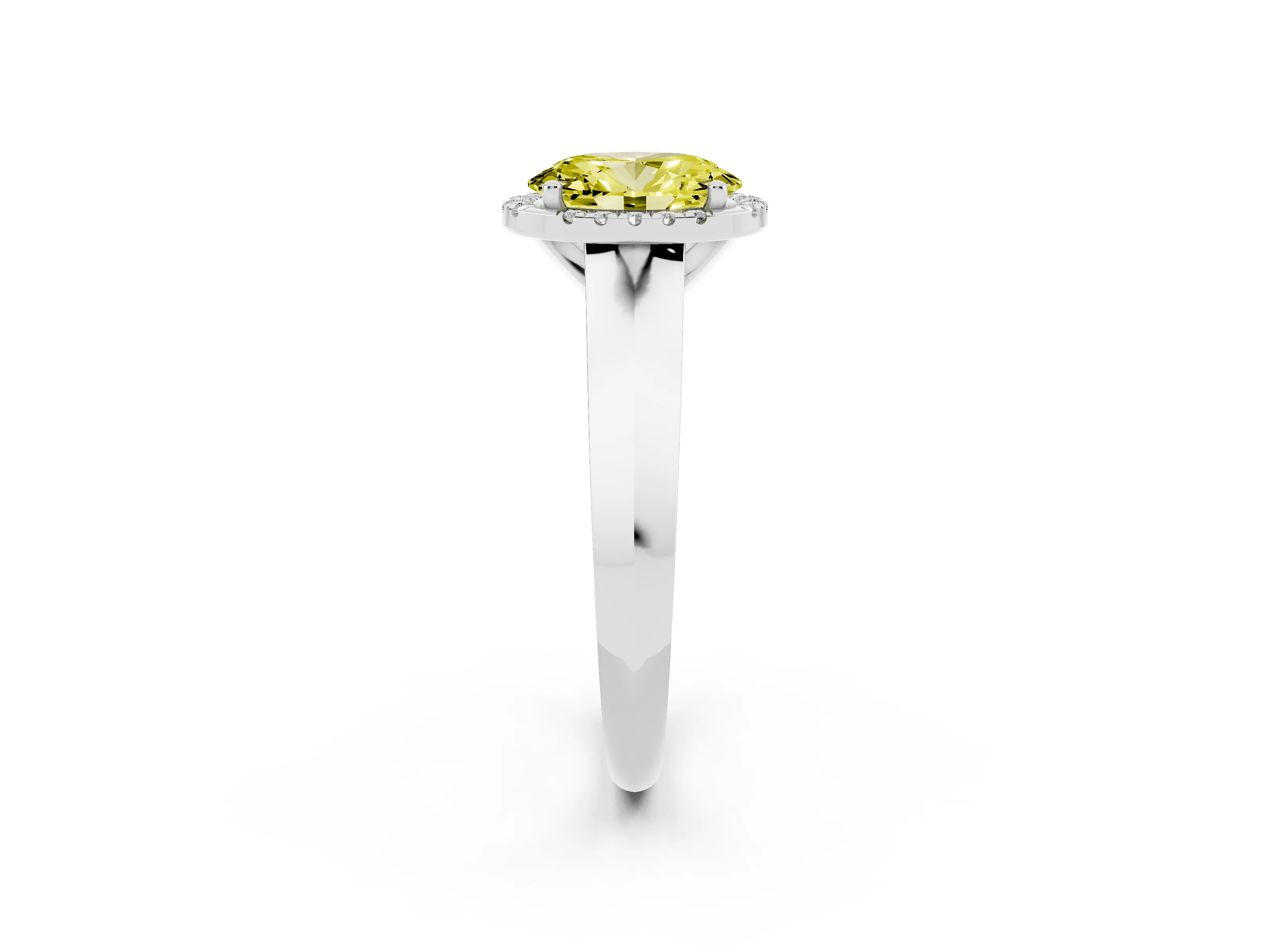 Fancy Yellow Oval Cut Diamond Halo Ring Set in Silver with Cathedral Band and Prong Setting