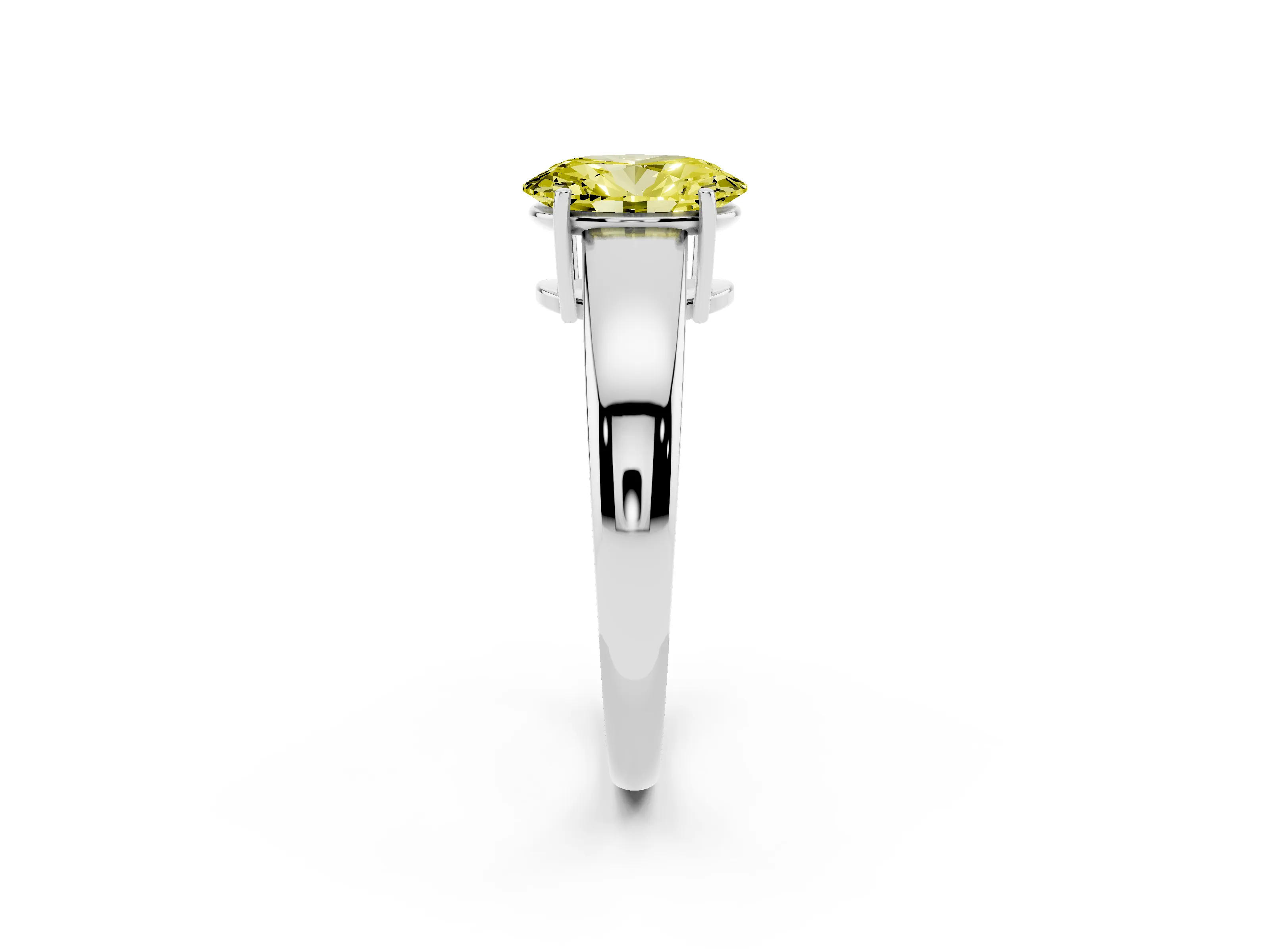 Fancy Yellow Oval Cut Diamond Solitaire Ring Set in Platinum with Tapered Band and Prong Setting