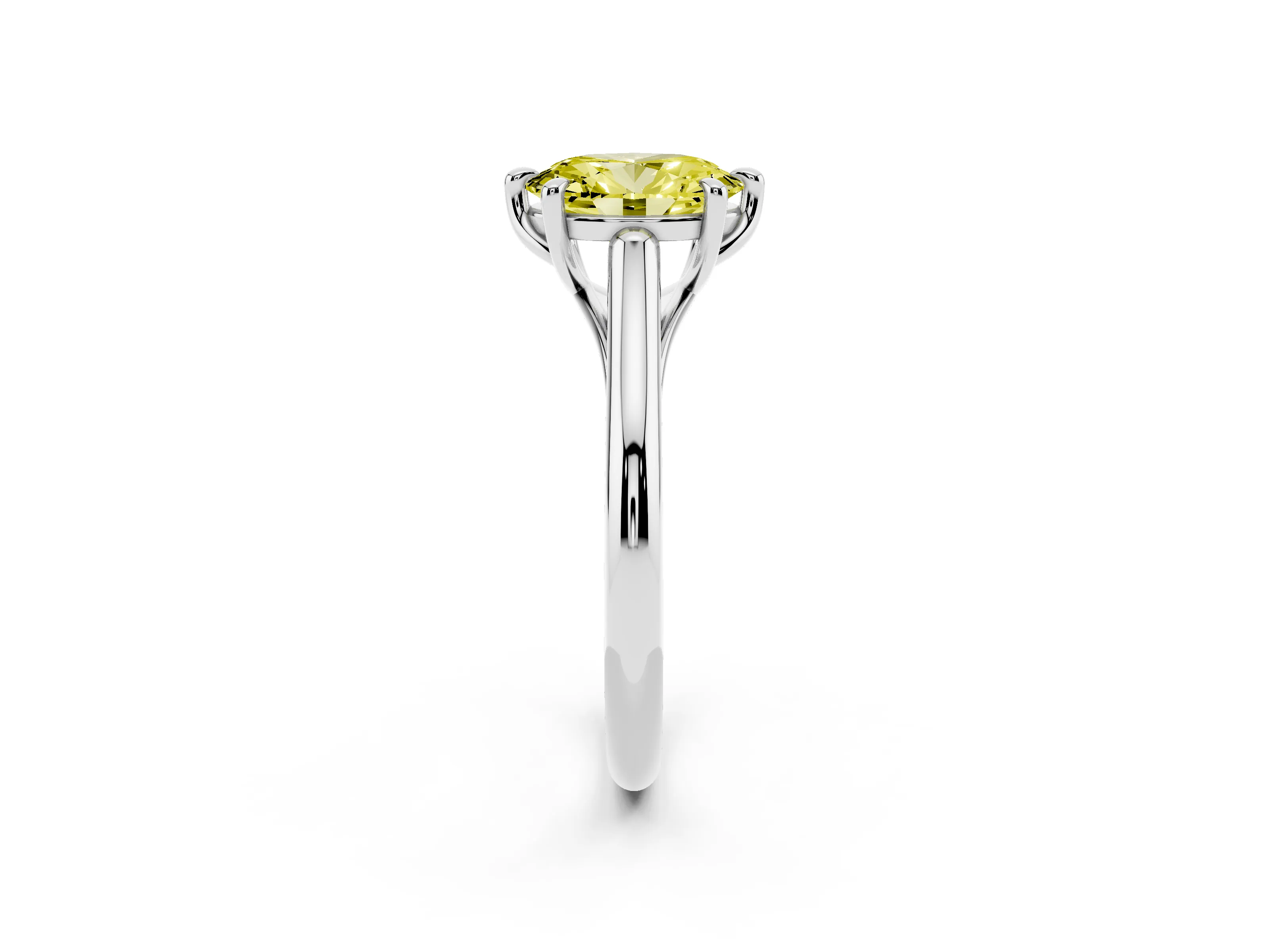 Fancy Yellow Oval Cut Diamond Solitaire Engagement Ring Set in Platinum with Prong Setting and Plain Classic Band