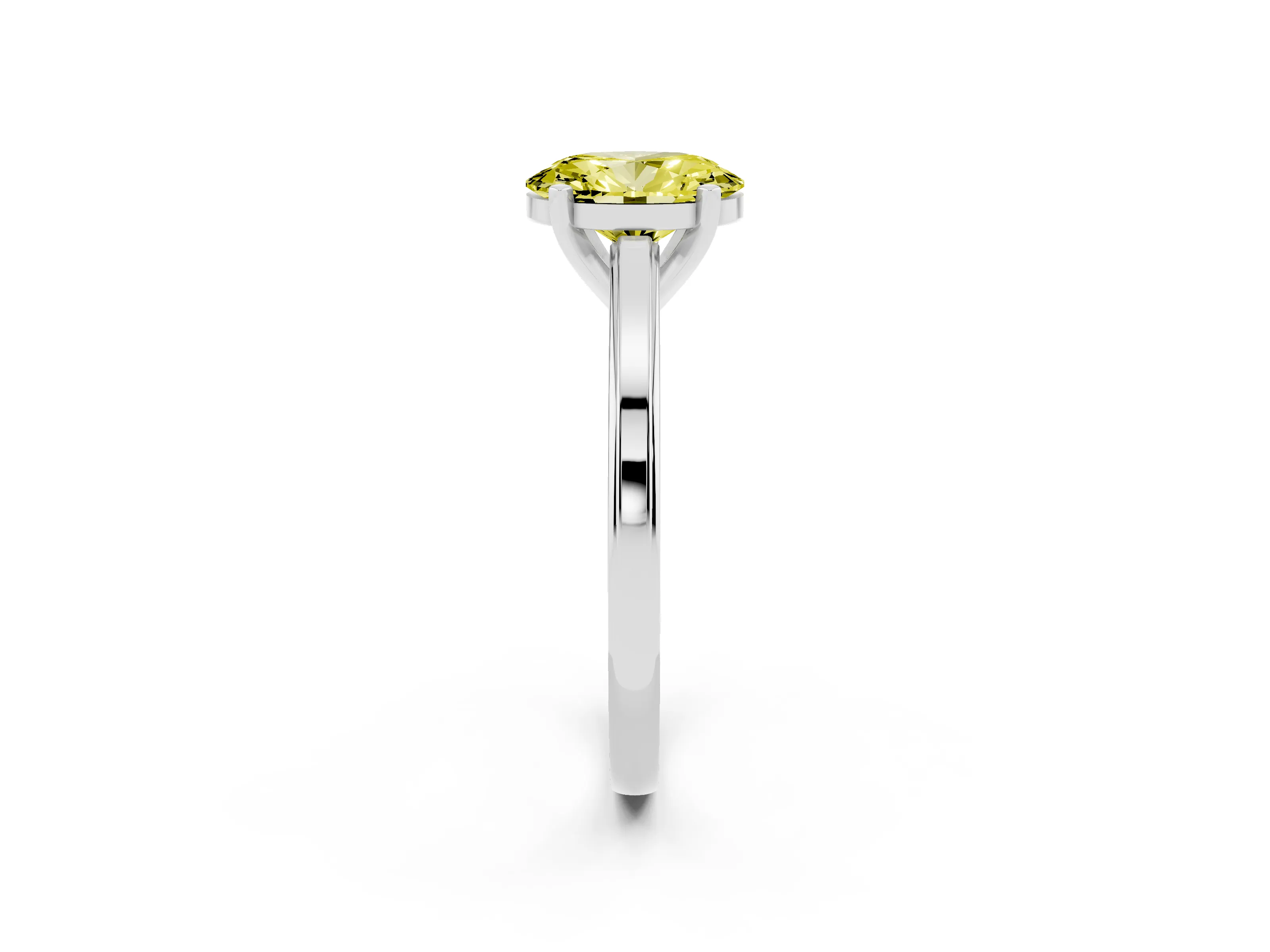 Fancy Yellow Oval Cut Diamond Solitaire Ring Set in Platinum with Prong Setting and Classic Band