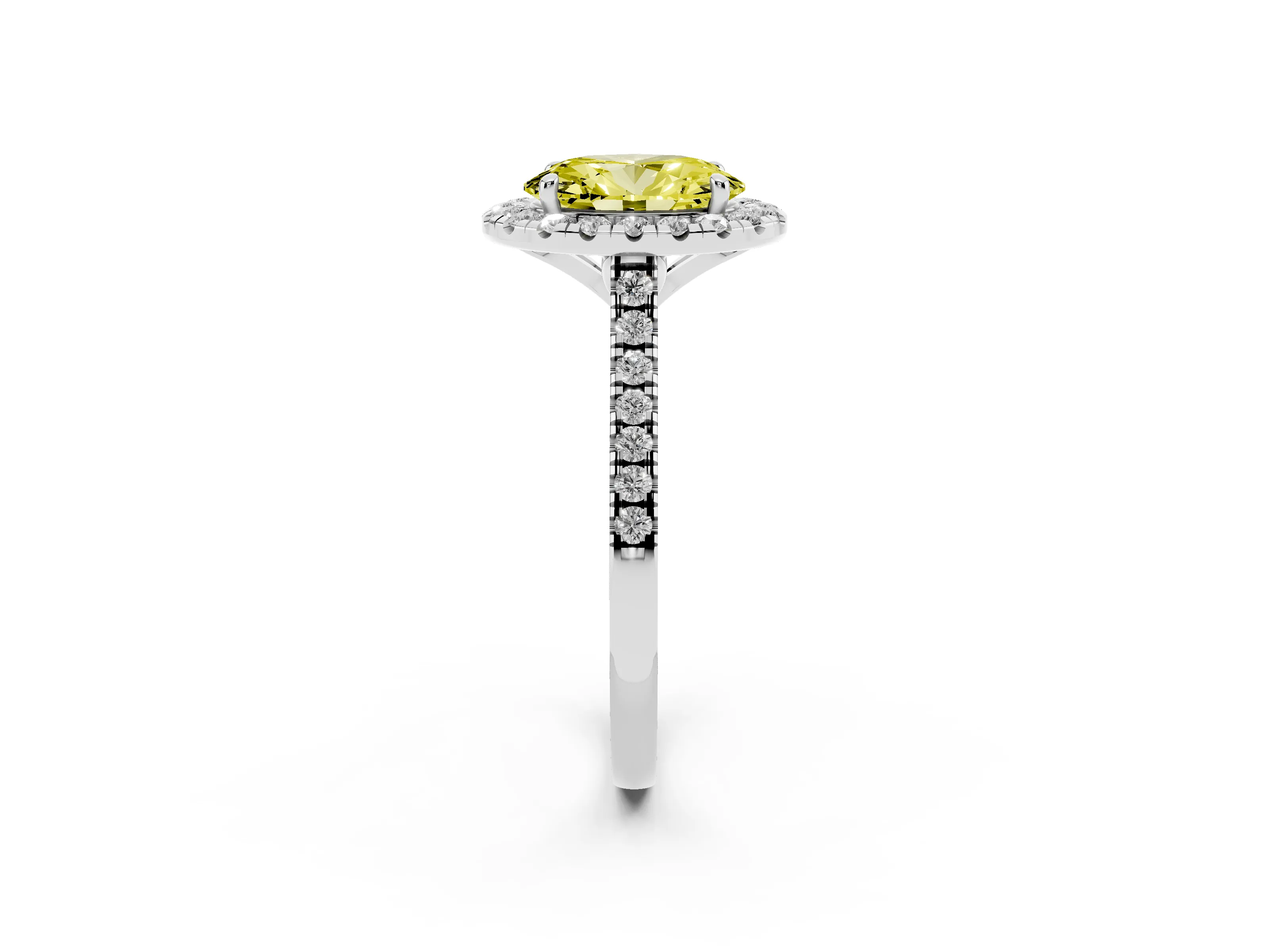 Fancy Yellow Oval Cut Diamond Cushion Halo Ring Set in Silver with Pavé Band