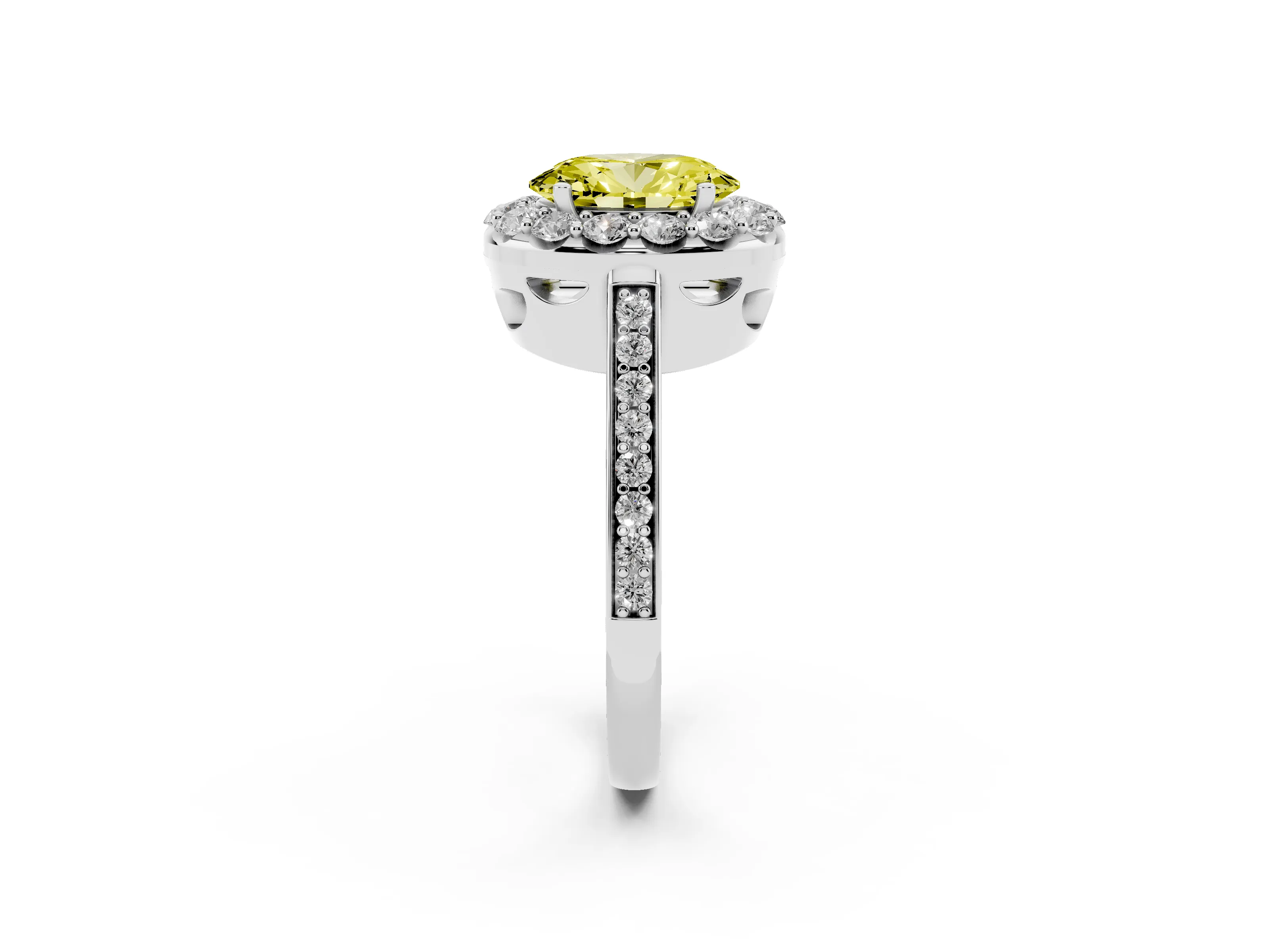 Fancy Yellow Oval Cut Diamond Floral Halo Ring Set in Silver with Pavé Band and Prong Setting