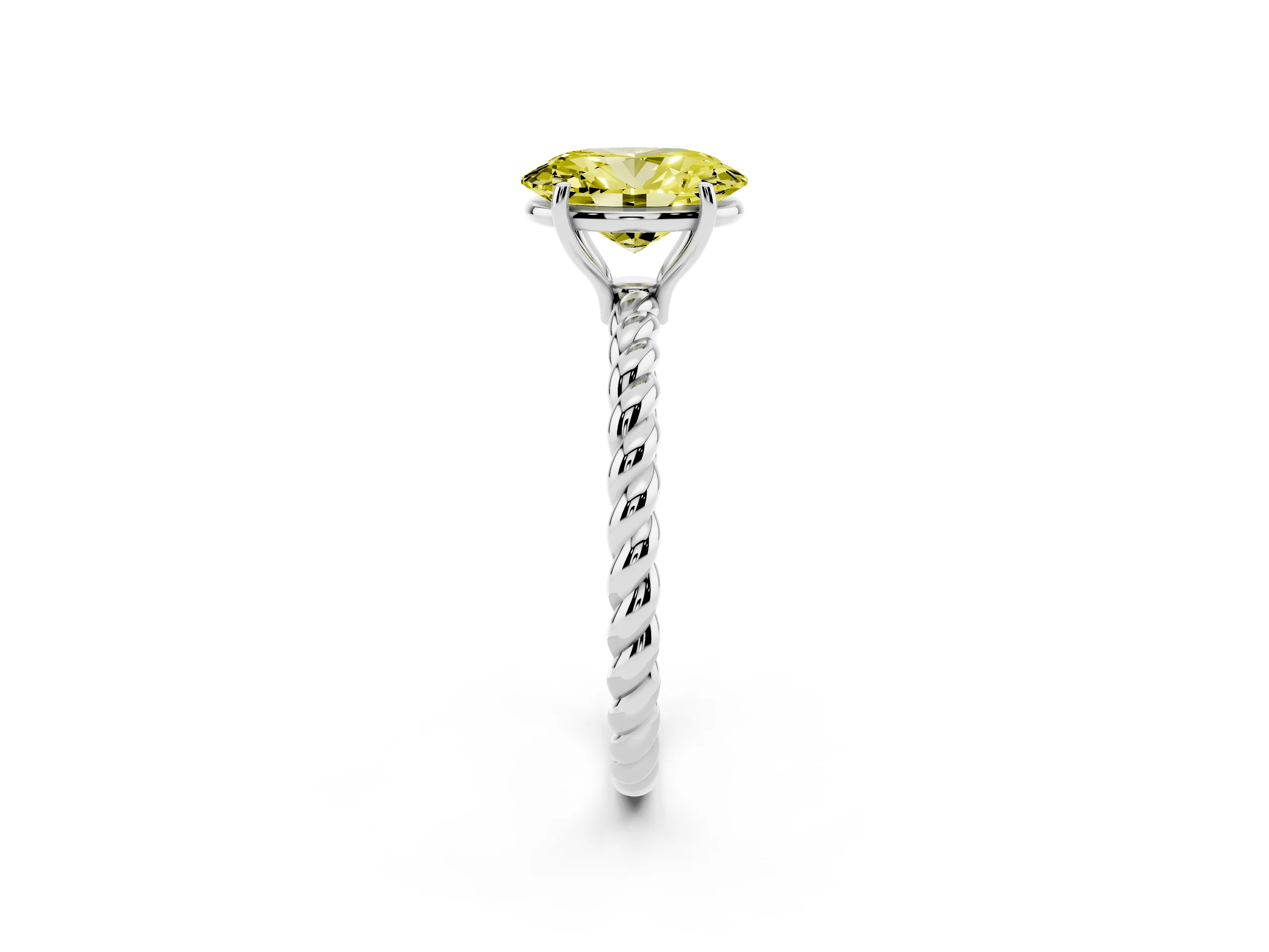 Fancy Yellow Oval Cut Diamond Solitaire Twisted Band Ring Set in Silver with Prong Solitaire Setting