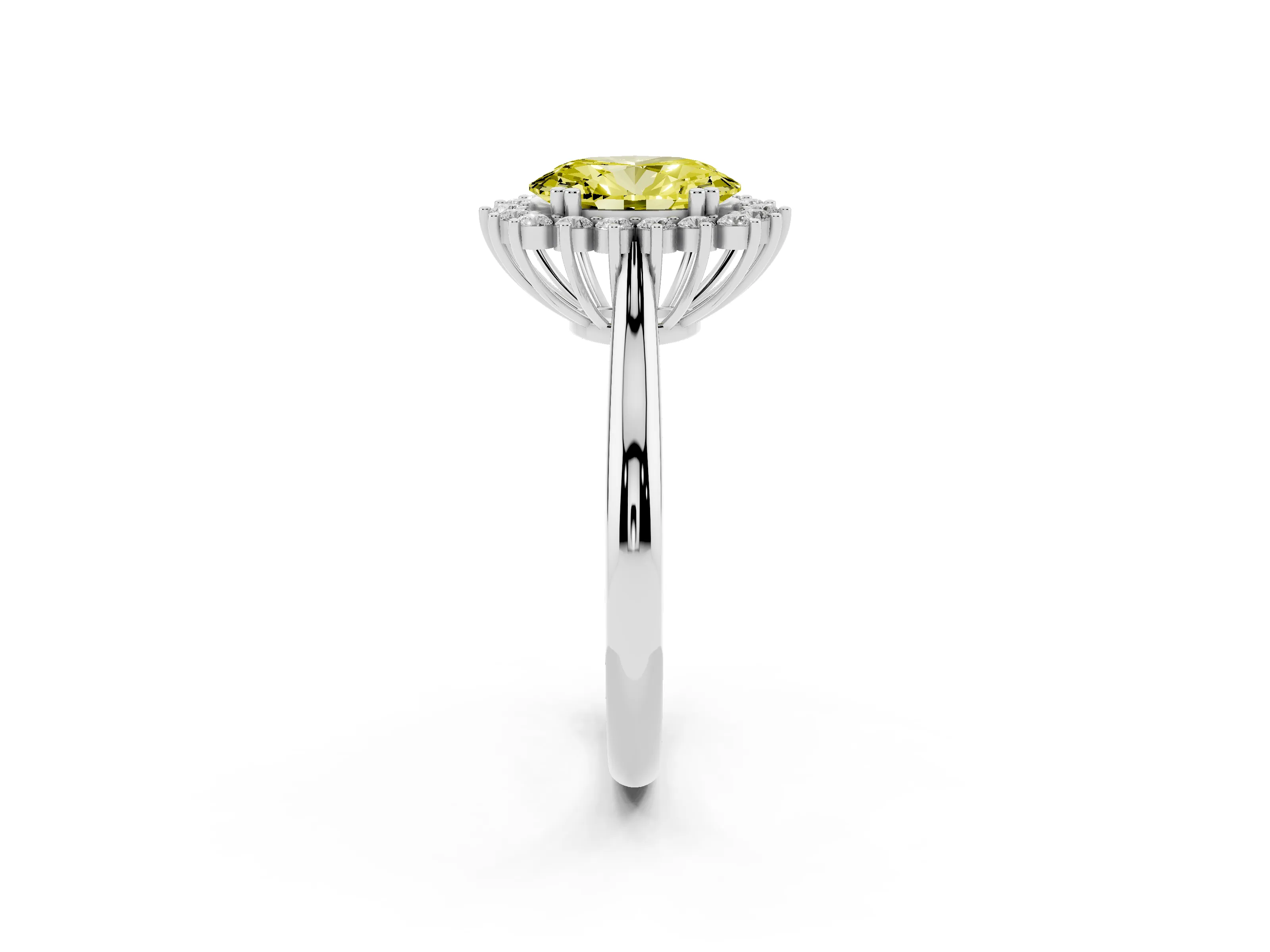 Fancy Yellow Oval Cut Diamond Halo Ring Set in Platinum with Plain Solitaire Band and Prong Setting