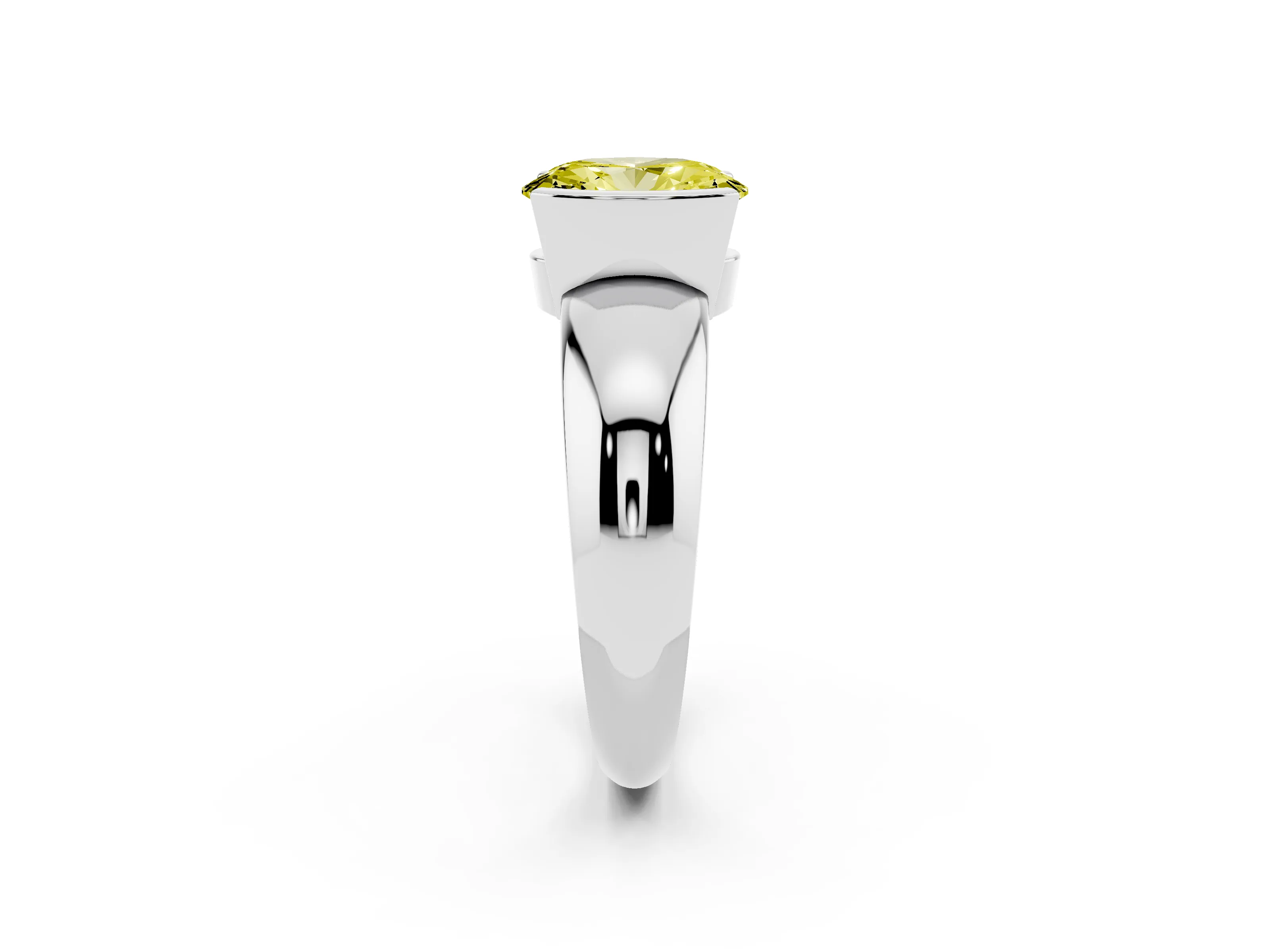 Fancy Yellow Oval Cut Diamond Solitaire Tension Set Ring Set in Silver with Wide Band