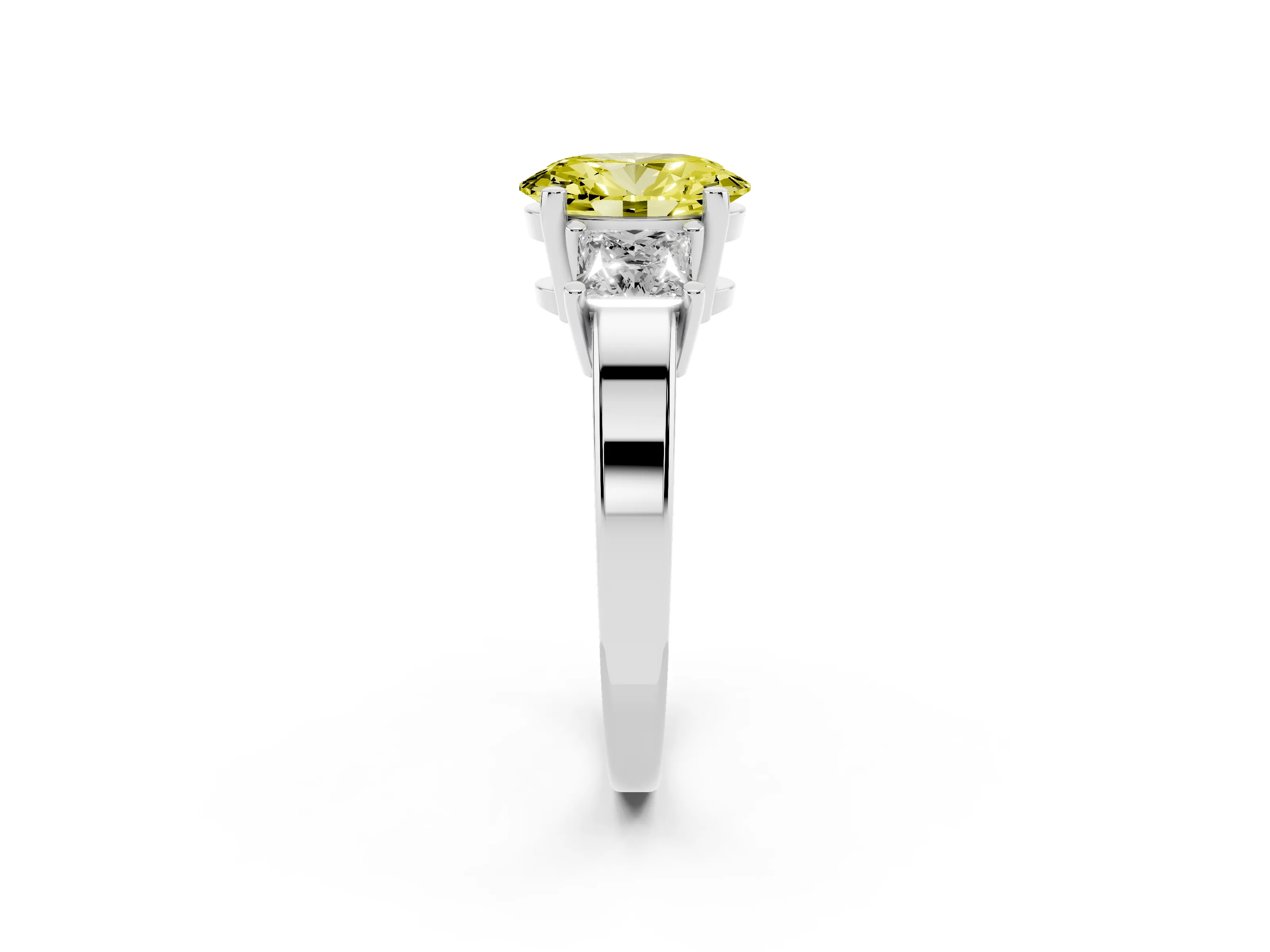 Fancy Yellow Three-Stone Oval Cut Diamond Solitaire Ring Set in Platinum with Prong Setting