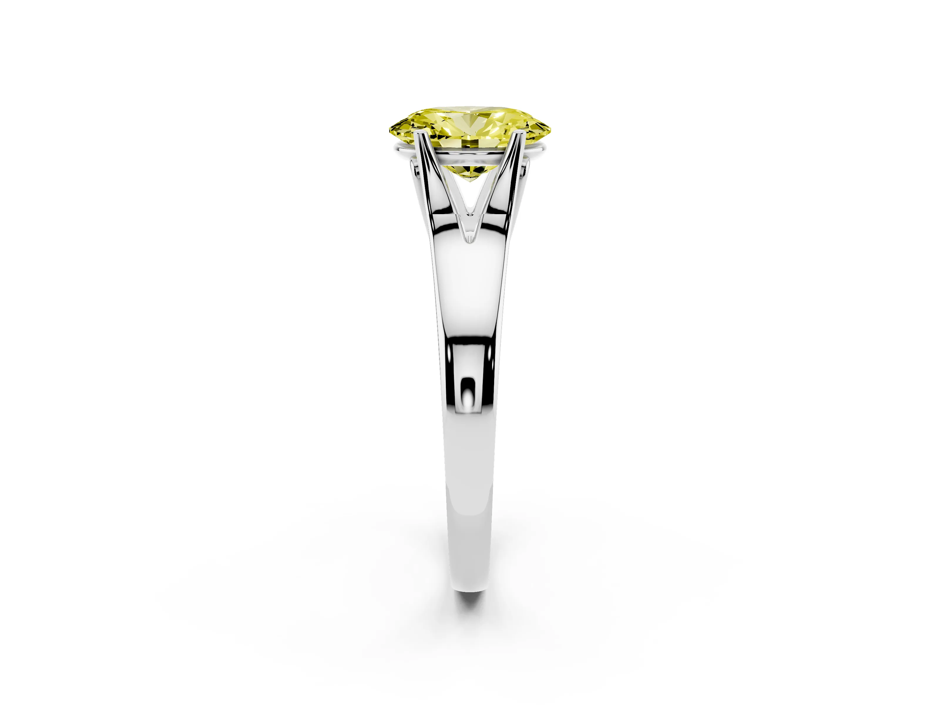 Fancy Yellow Oval Cut Diamond Solitaire Ring Set in Silver with Arched Cathedral Band and Prong Setting