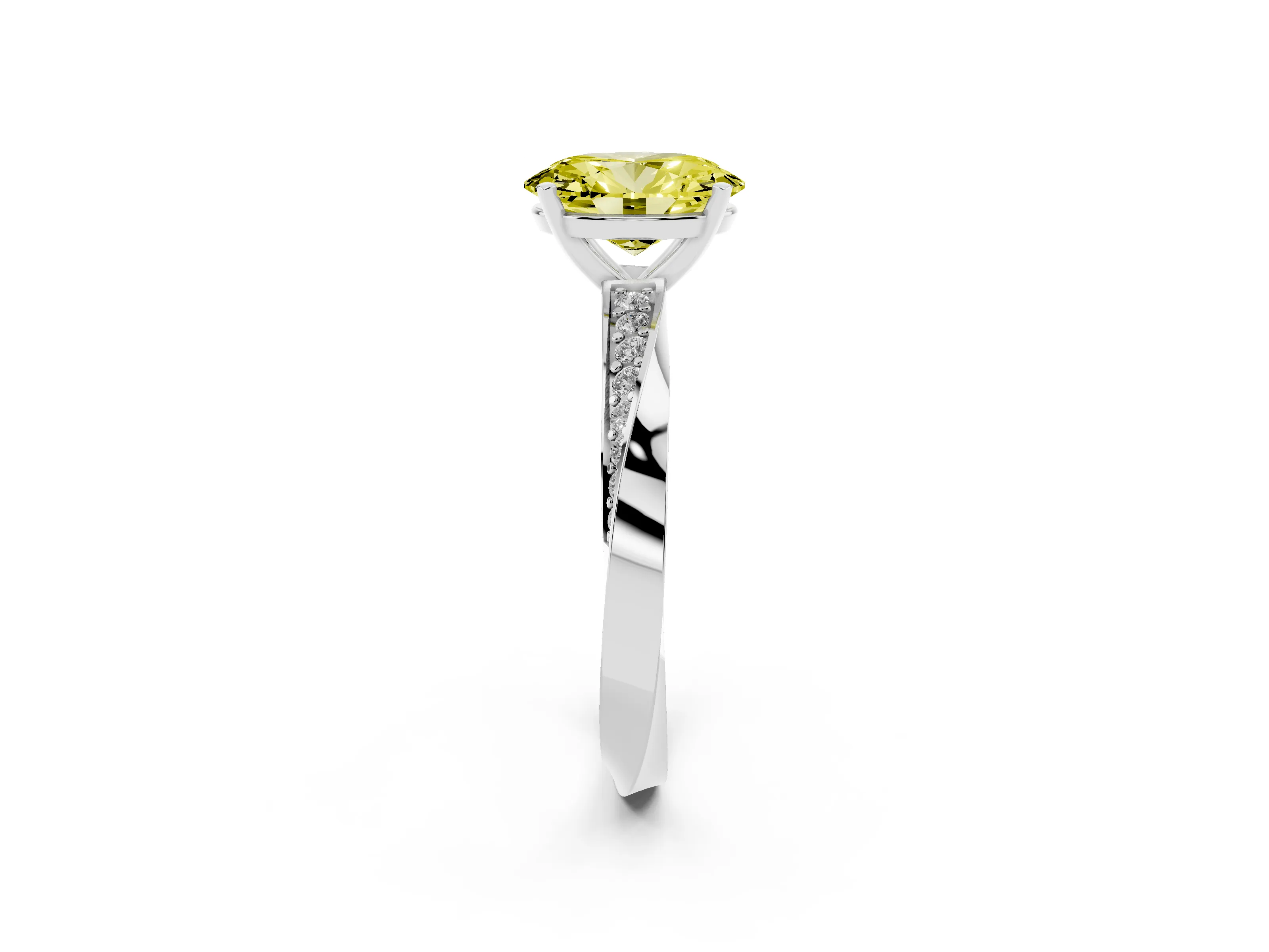 Fancy Yellow Oval Cut Diamond Engagement Ring Set in Silver with Side Stone Accents and Prong Setting