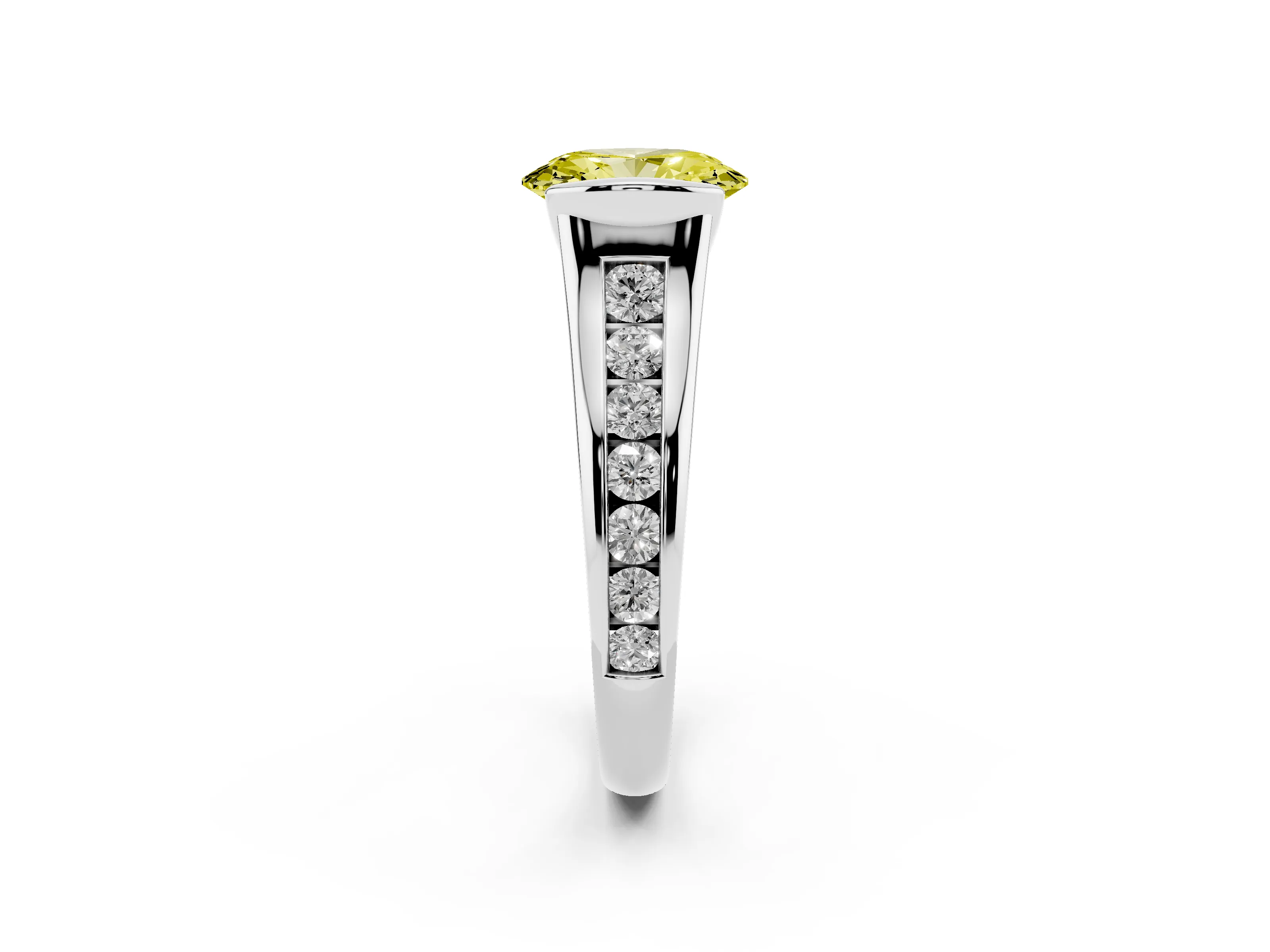 Fancy Yellow Oval Cut Diamond Bezel-Set Solitaire Ring Set in Silver with Channel-Set Band