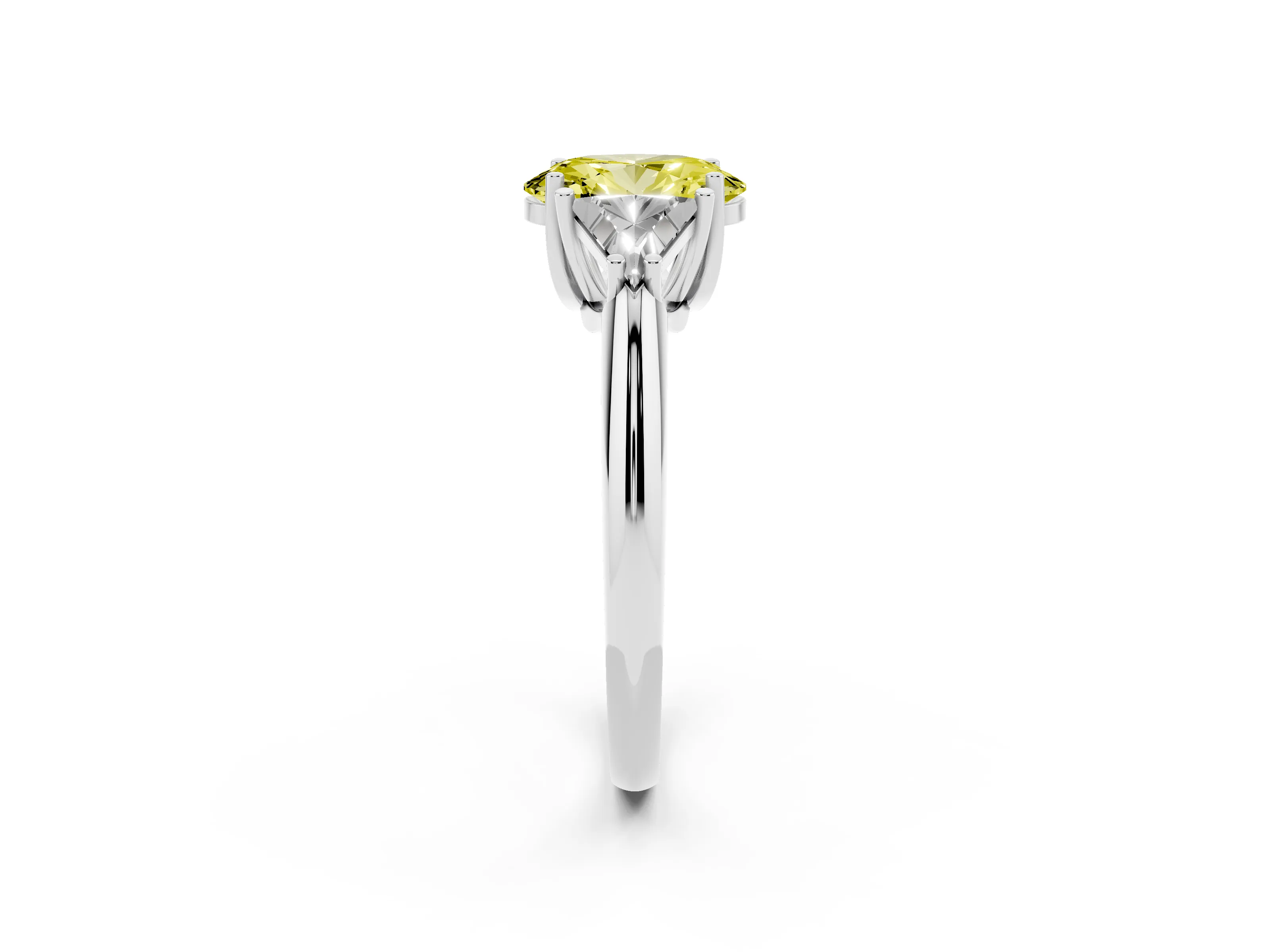Fancy Yellow Oval Cut Diamond Three-Stone Engagement Ring Set in Platinum with Trillion Side Stones