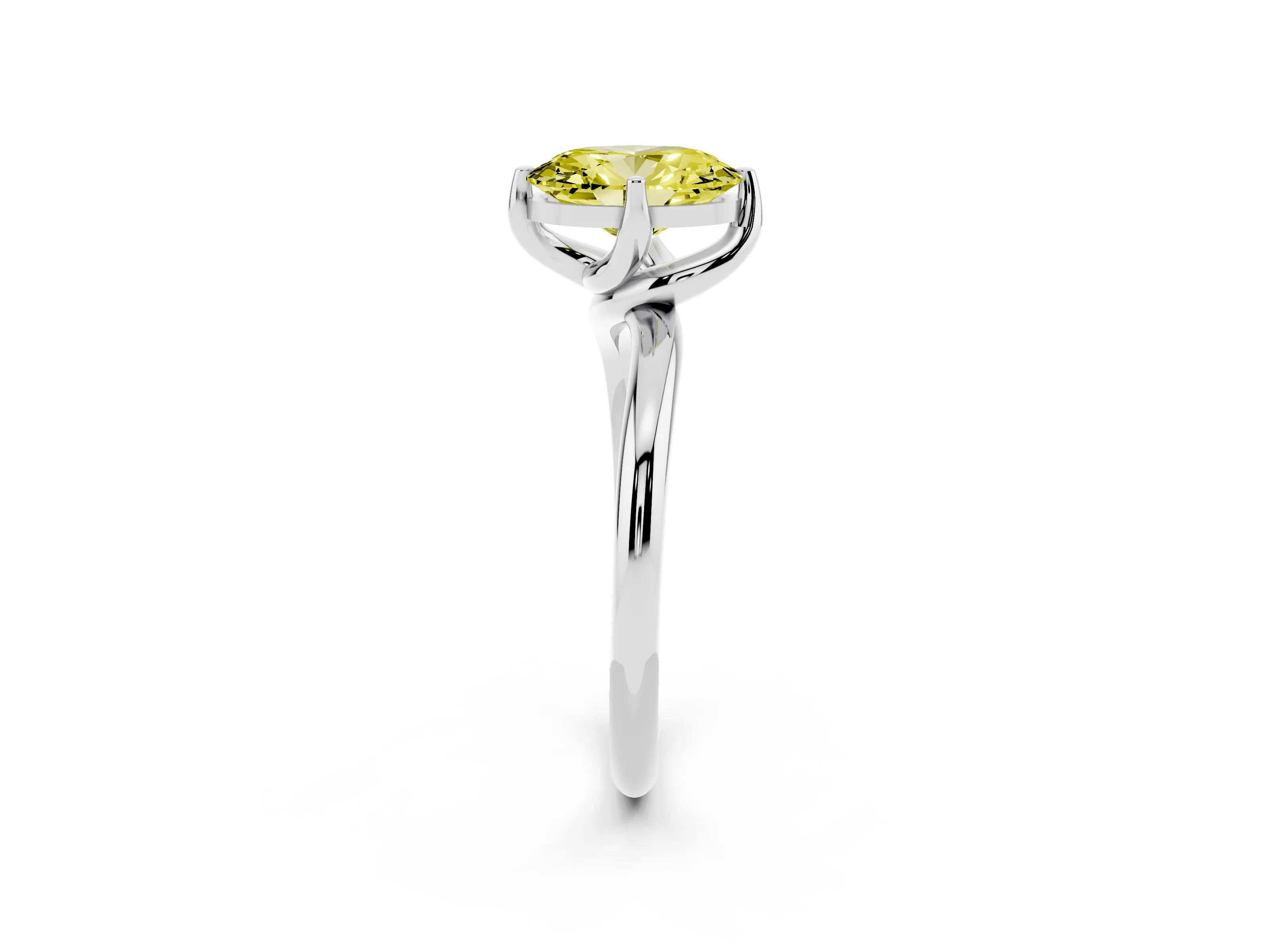 Fancy Yellow Oval Cut Diamond Solitaire Engagement Ring Set in Silver with Classic Plain Band