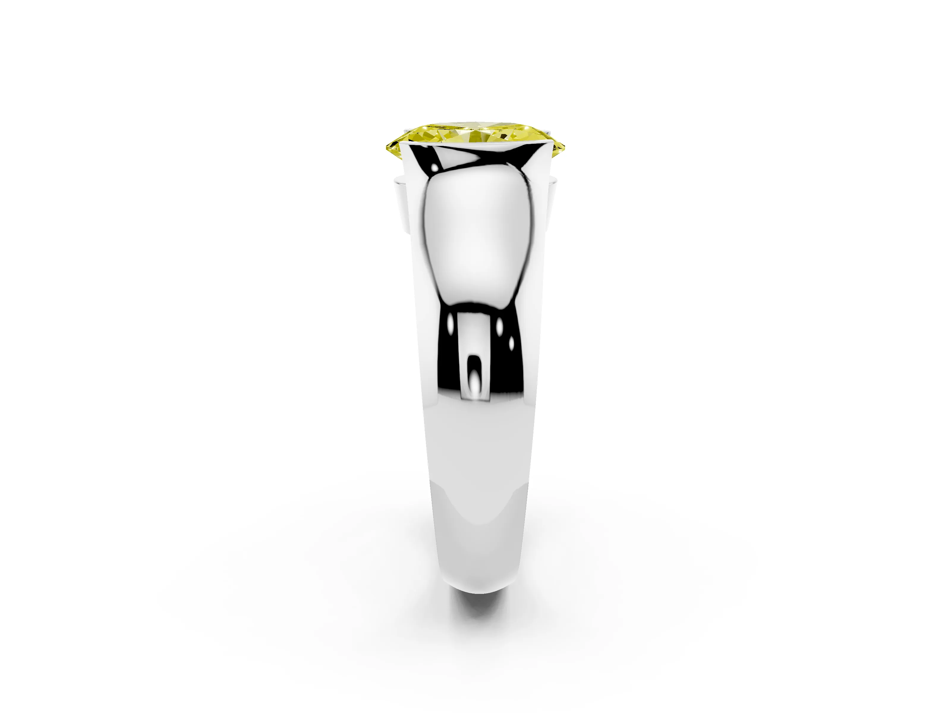 Fancy Yellow Oval Cut Diamond Bezel Solitaire Ring Set in White gold with Wide Band