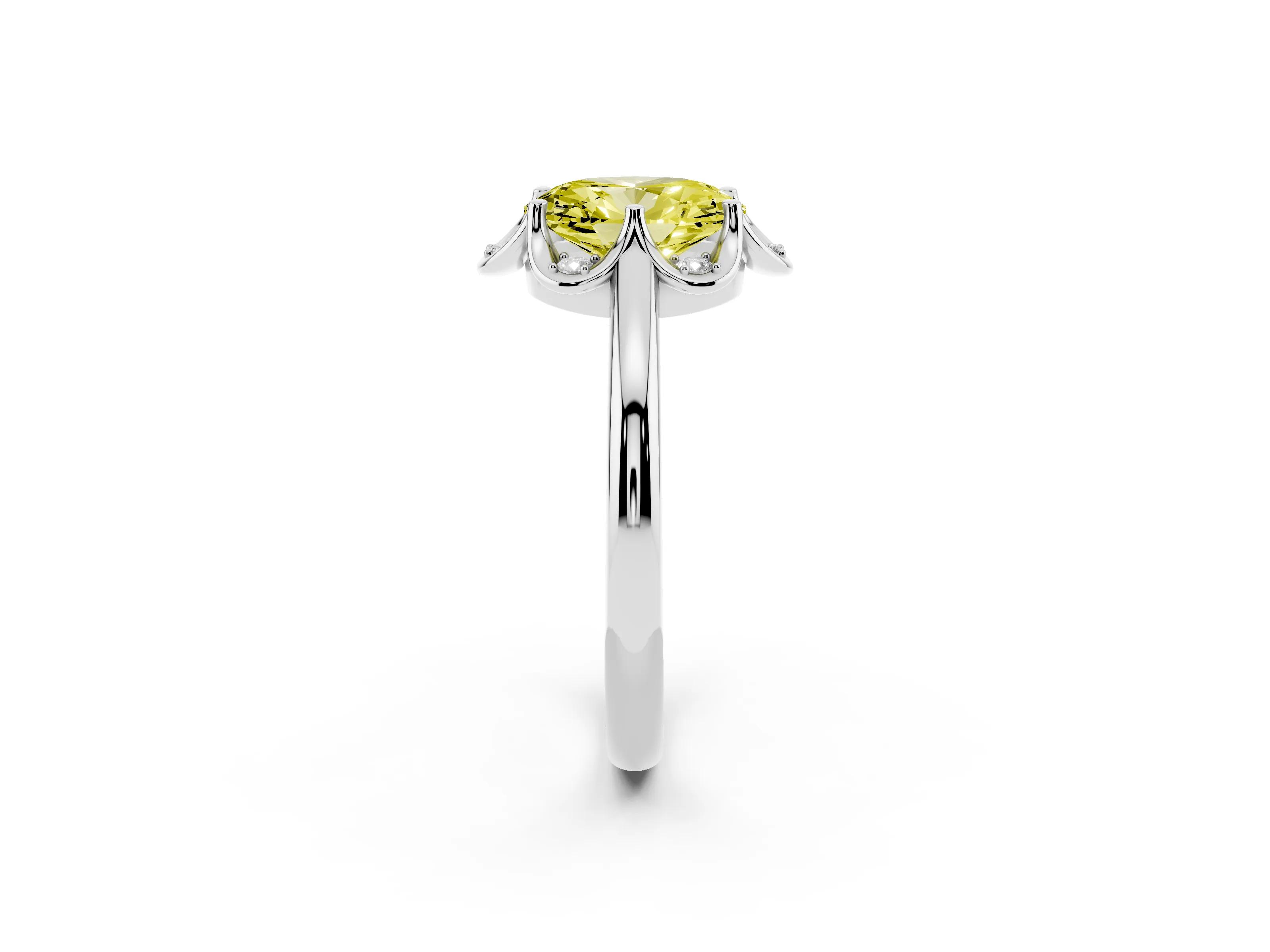 Fancy Yellow Oval Cut Diamond Round Cluster Halo Ring Set in Silver with Solitaire Band and Prong Setting