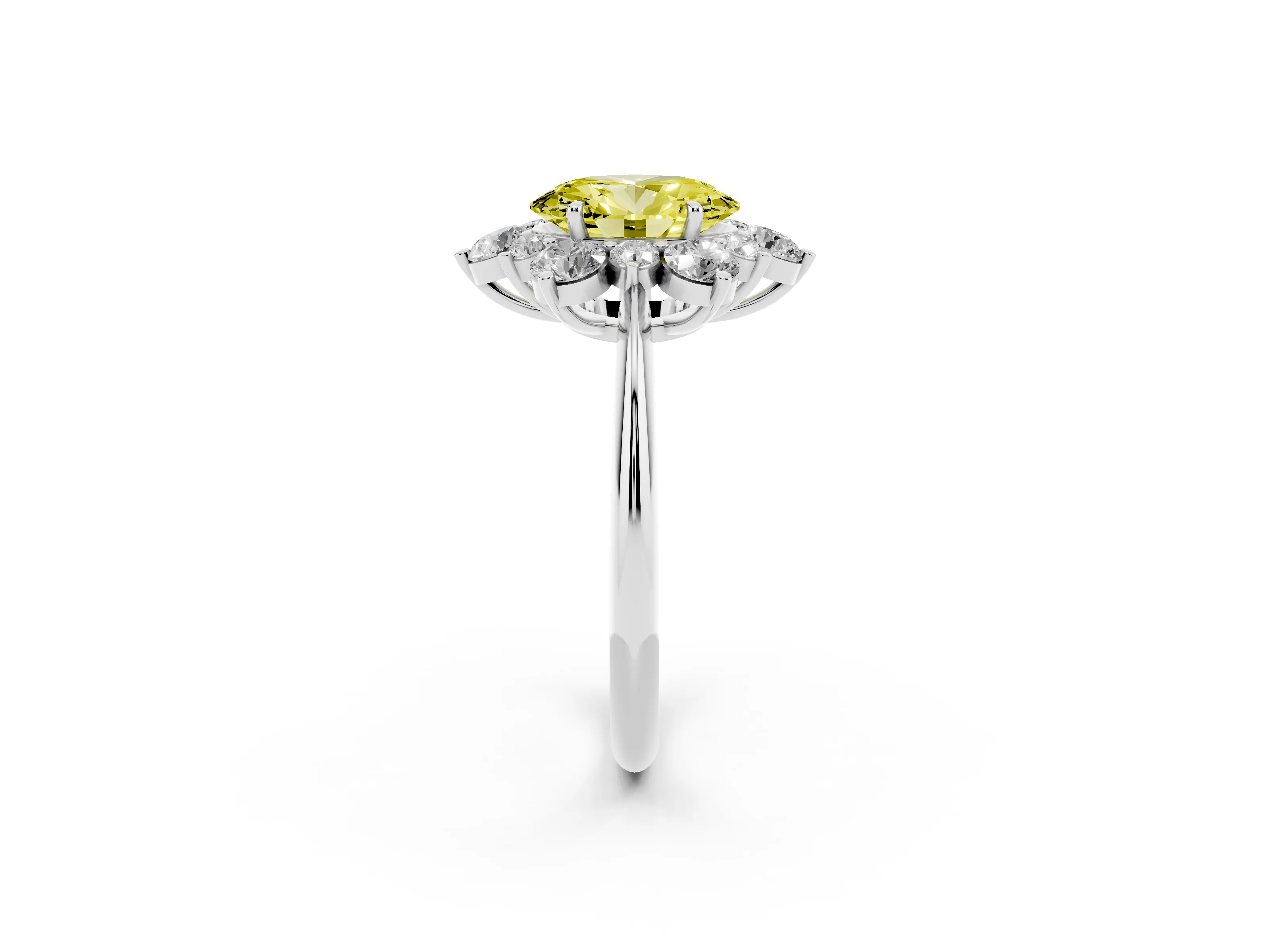 Fancy Yellow Oval Cut Diamond Cluster Halo Ring Set in Silver with Solitaire Band and Prong Setting