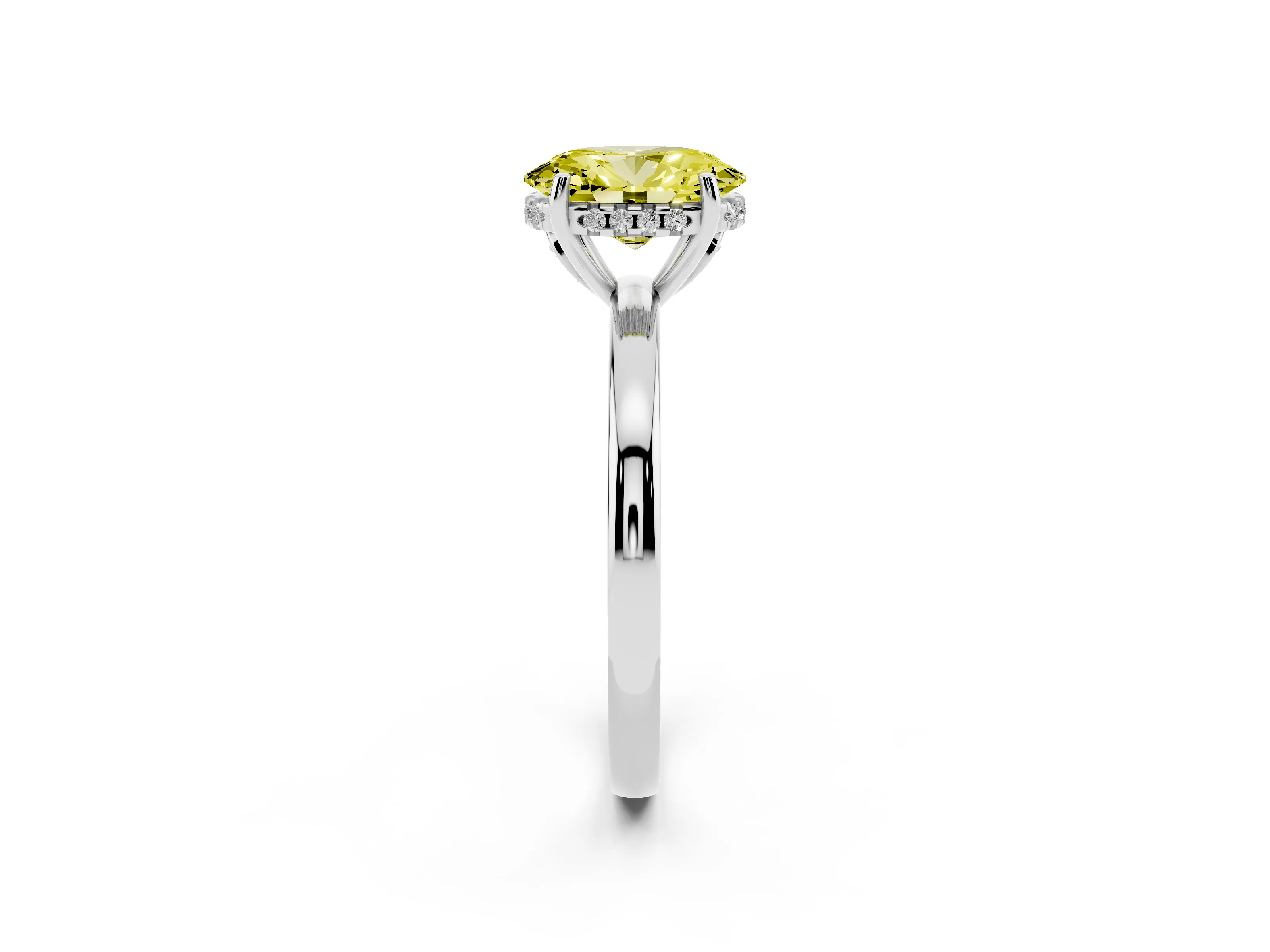 Fancy Yellow Oval Cut Diamond Solitaire Ring Set in Silver with Plain Band and Prong Setting