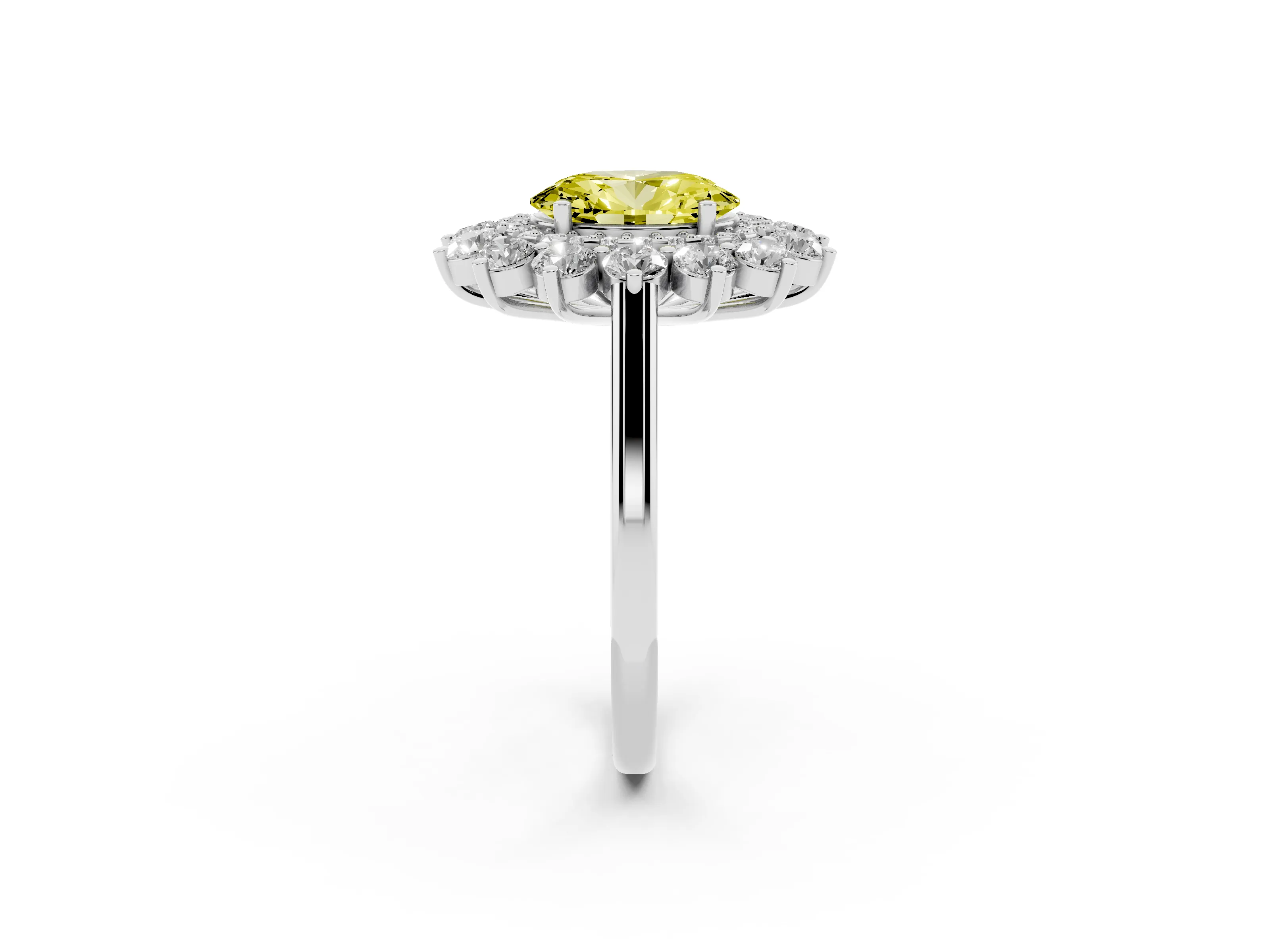 Fancy Yellow Oval Cut Diamond Floral Double Halo Ring Set in Platinum with Round Petals