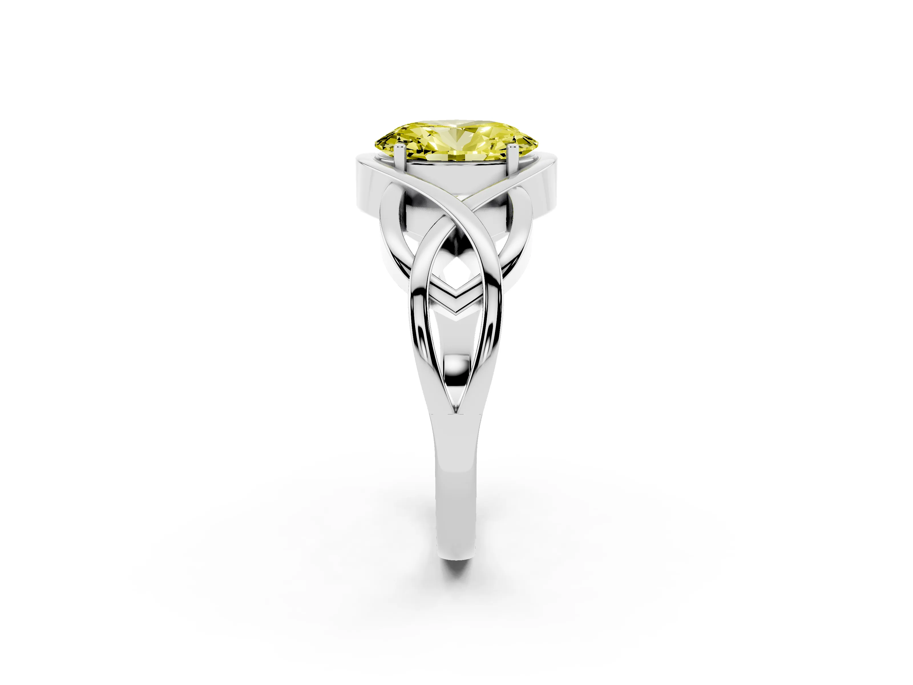 Fancy Yellow Oval Cut Diamond Solitaire Ring Set in Platinum with Intertwined Band