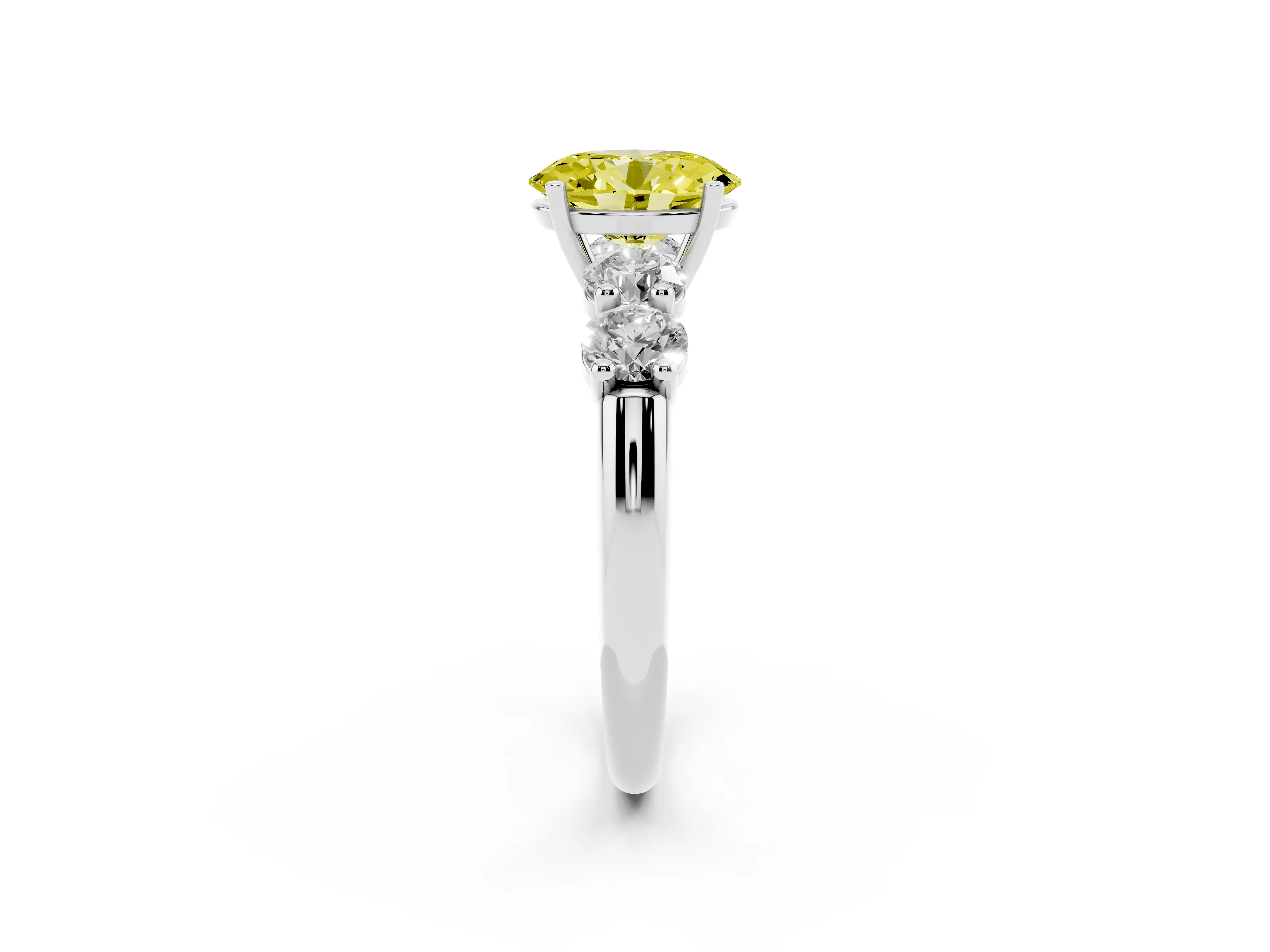 Fancy Yellow Oval Cut Diamond Five-Stone Prong Set Ring Set in Silver with Classic Band