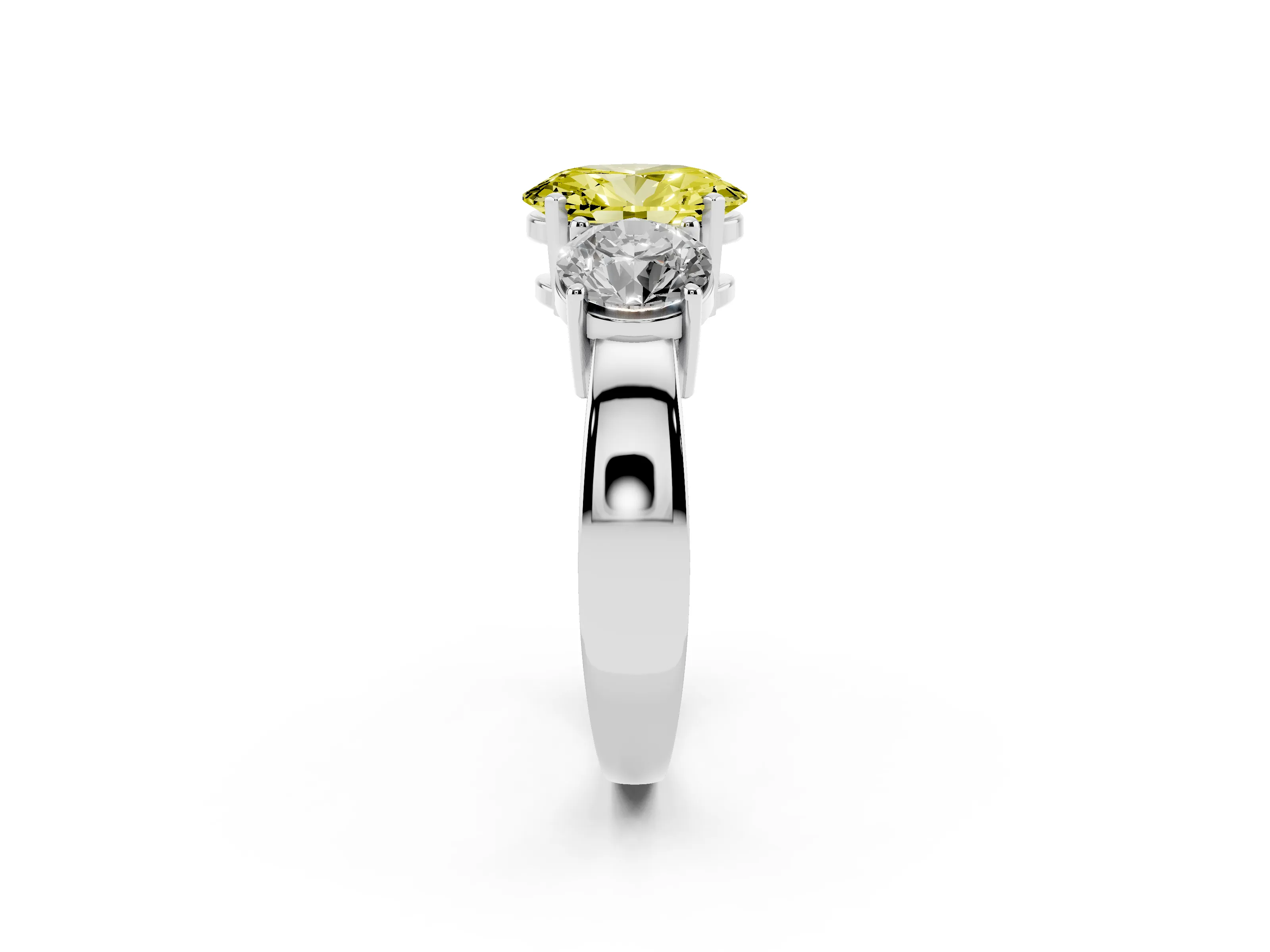 Fancy Yellow Oval Cut Diamond Three-Stone Ring Set in Silver with Round Side Stones and Classic Band