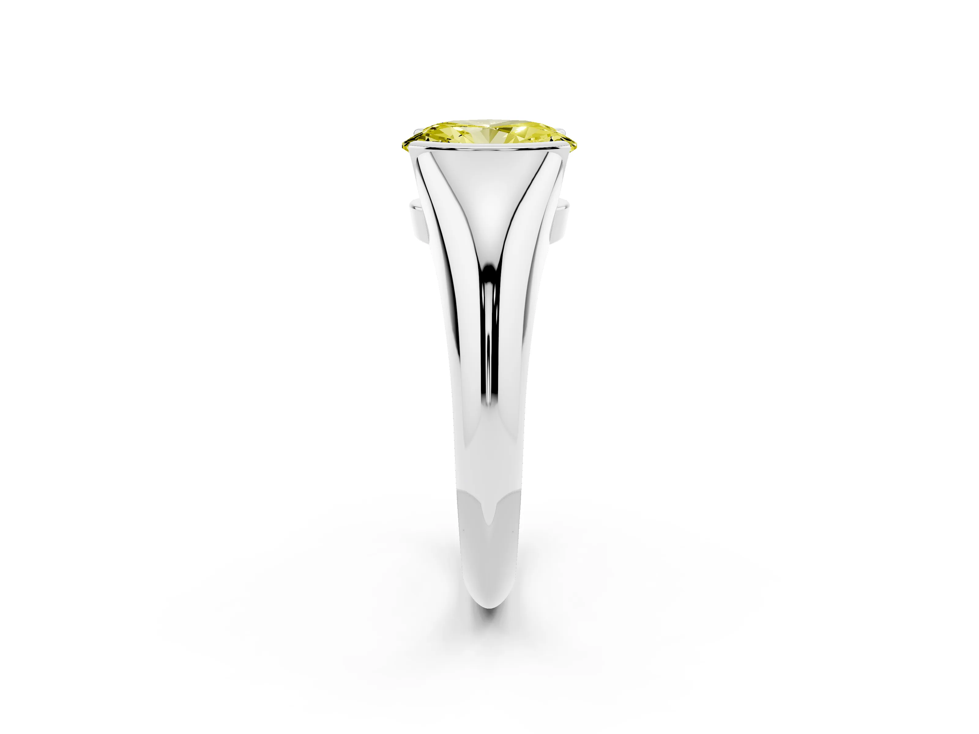 Fancy Yellow Oval Cut Diamond Solitaire Tension Set Ring Set in White gold